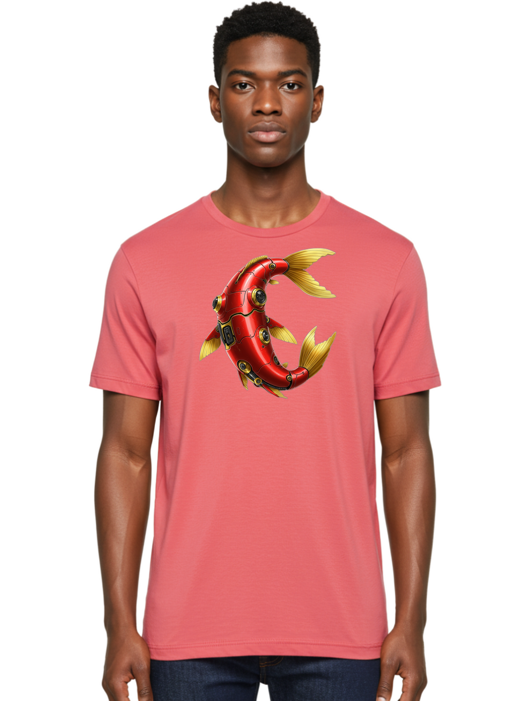 Red-Mechanical-Fish-1 Men'S Graphic Tee, 100% Cotton, Comfortable Casual Summer Wear, Machine Washable, Vintage Camera, Old Camera, Antique Camera, Black Camera, Classic Photography, Photography Equipment, Nostalgic Device, Film Camera, Baf457