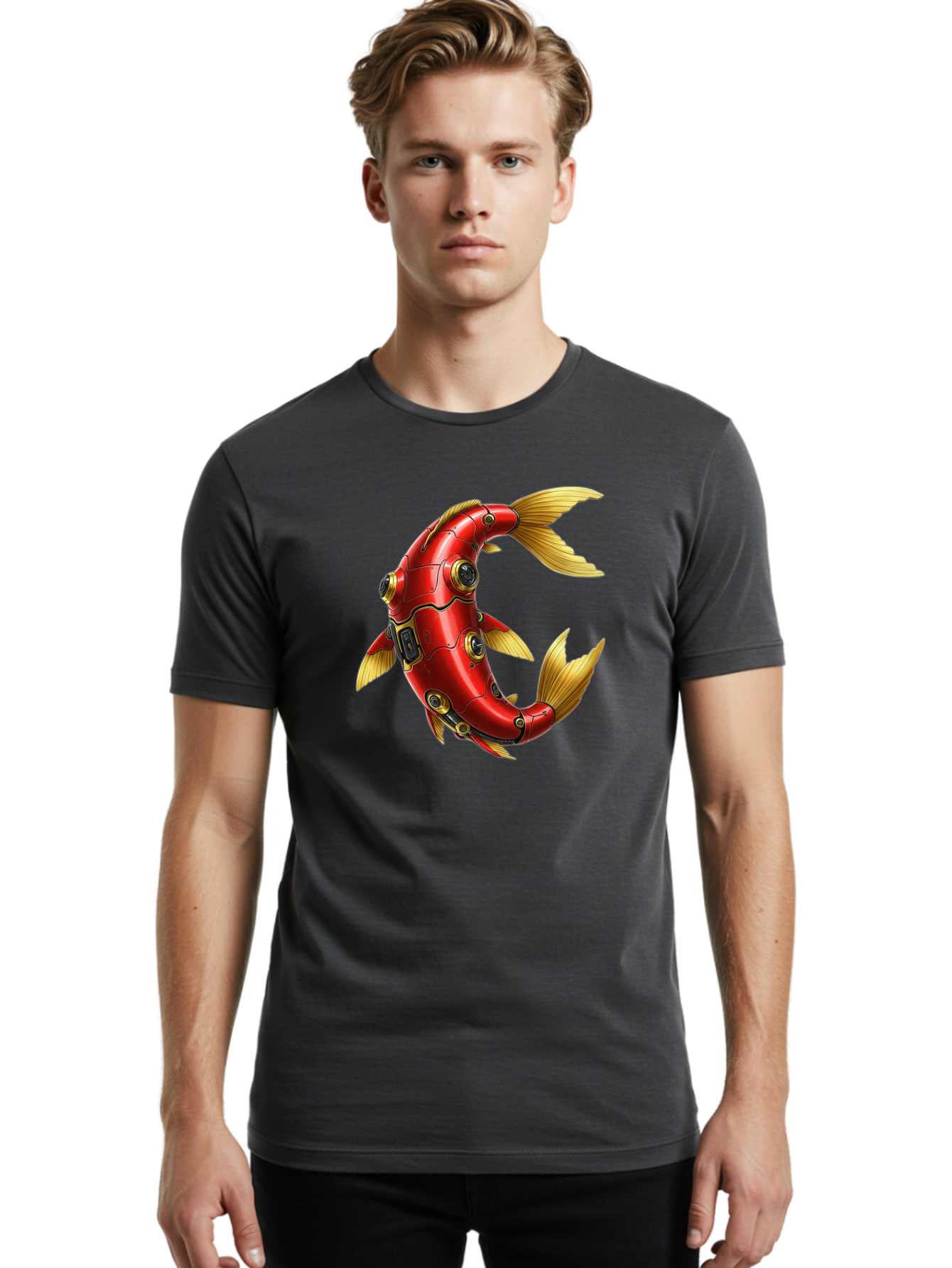 Red-Mechanical-Fish-1 Men'S Graphic Tee, 100% Cotton, Comfortable Casual Summer Wear, Machine Washable, Vintage Camera, Old Camera, Antique Camera, Black Camera, Classic Photography, Photography Equipment, Nostalgic Device, Film Camera, Baf457