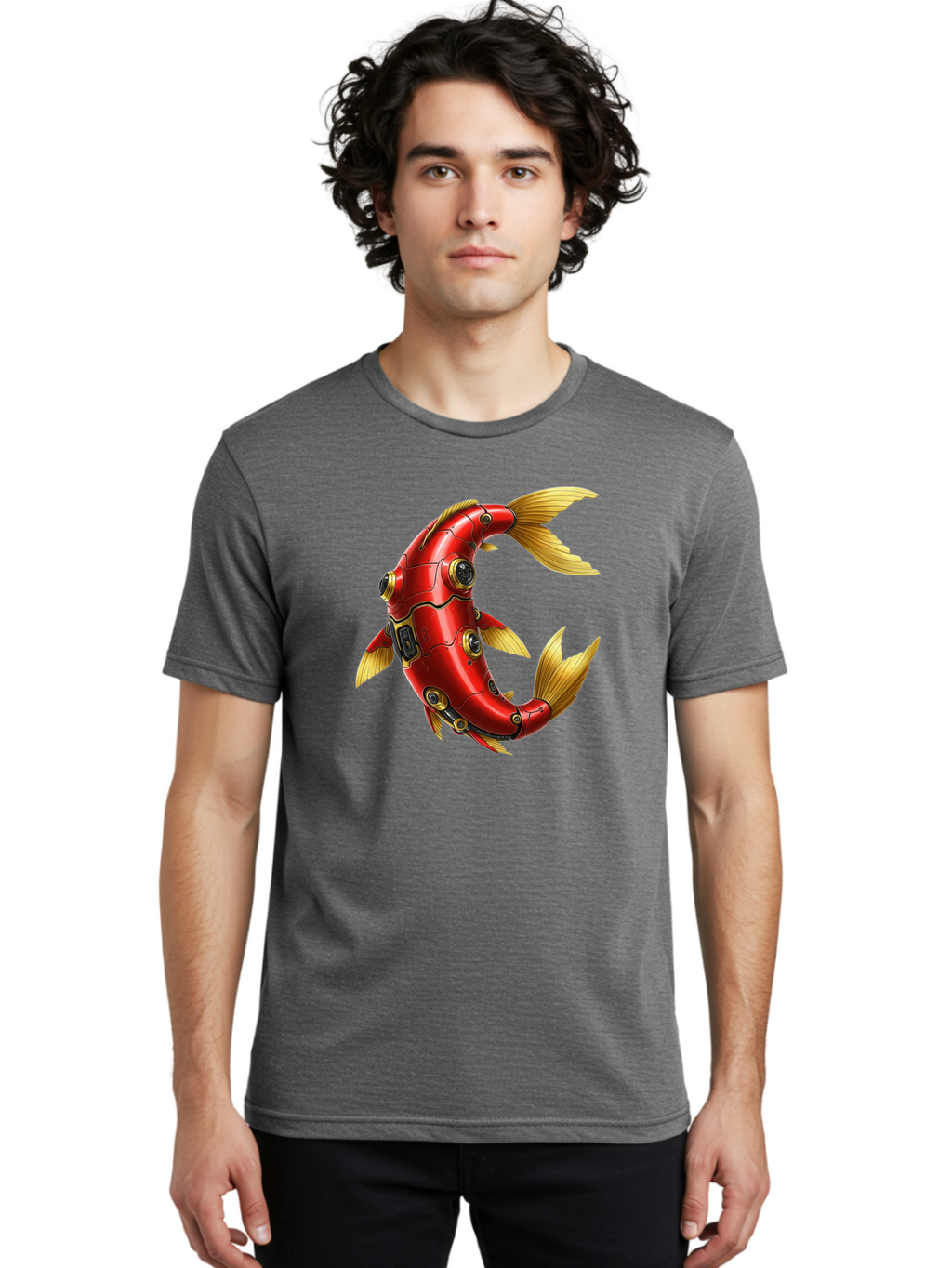 Red-Mechanical-Fish-1 Men'S Graphic Tee, 100% Cotton, Comfortable Casual Summer Wear, Machine Washable, Vintage Camera, Old Camera, Antique Camera, Black Camera, Classic Photography, Photography Equipment, Nostalgic Device, Film Camera, Baf457