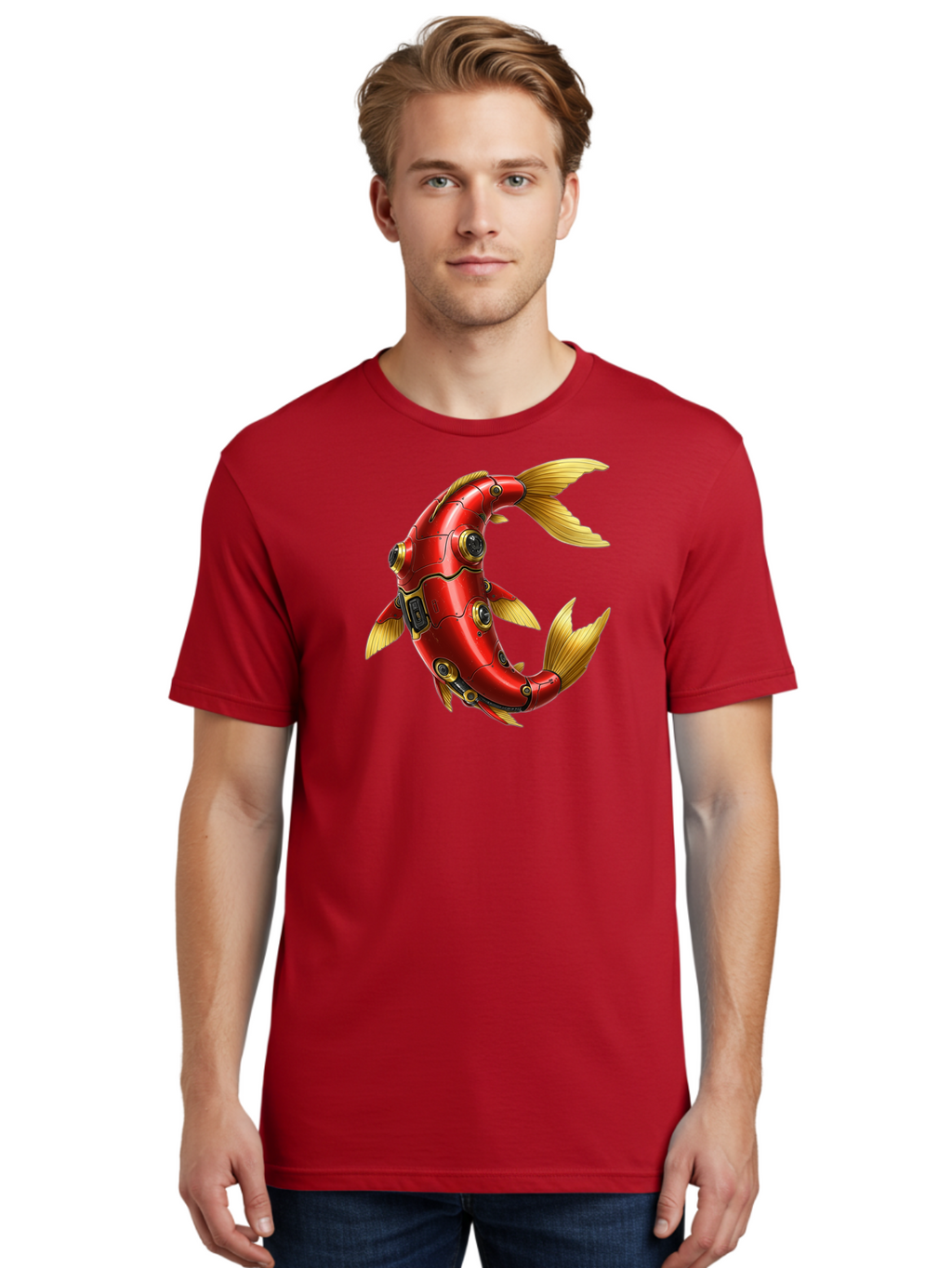 Red-Mechanical-Fish-1 Men'S Graphic Tee, 100% Cotton, Comfortable Casual Summer Wear, Machine Washable, Vintage Camera, Old Camera, Antique Camera, Black Camera, Classic Photography, Photography Equipment, Nostalgic Device, Film Camera, Baf457