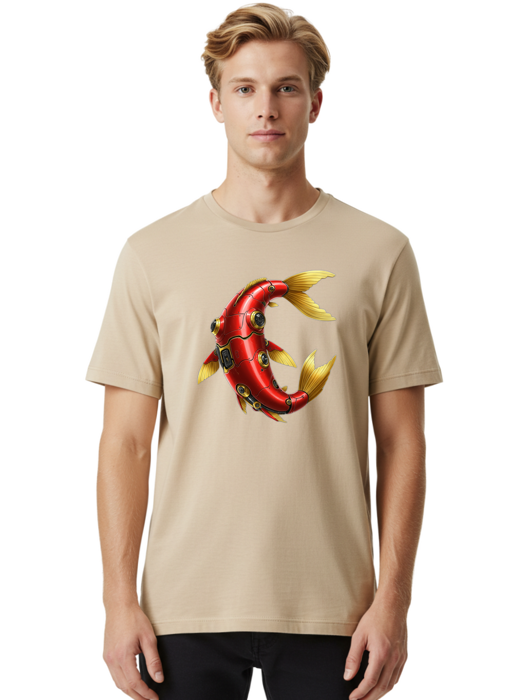 Red-Mechanical-Fish-1 Men'S Graphic Tee, 100% Cotton, Comfortable Casual Summer Wear, Machine Washable, Vintage Camera, Old Camera, Antique Camera, Black Camera, Classic Photography, Photography Equipment, Nostalgic Device, Film Camera, Baf457