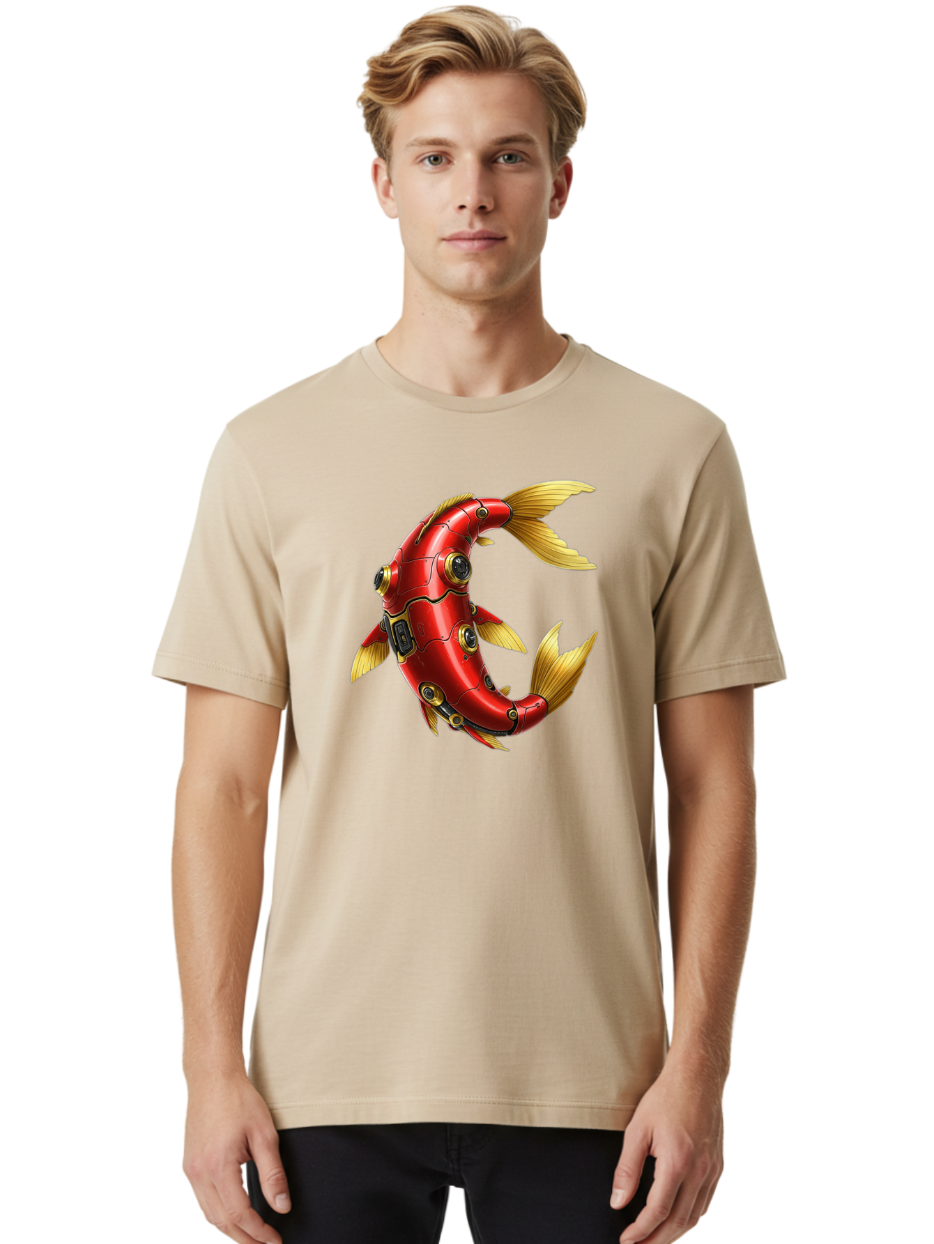 Red-Mechanical-Fish-1 Men'S Graphic Tee, 100% Cotton, Comfortable Casual Summer Wear, Machine Washable, Vintage Camera, Old Camera, Antique Camera, Black Camera, Classic Photography, Photography Equipment, Nostalgic Device, Film Camera, Baf457