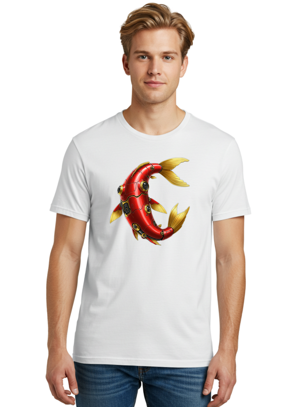 Red-Mechanical-Fish-1 Men'S Graphic Tee, 100% Cotton, Comfortable Casual Summer Wear, Machine Washable, Vintage Camera, Old Camera, Antique Camera, Black Camera, Classic Photography, Photography Equipment, Nostalgic Device, Film Camera, Baf457