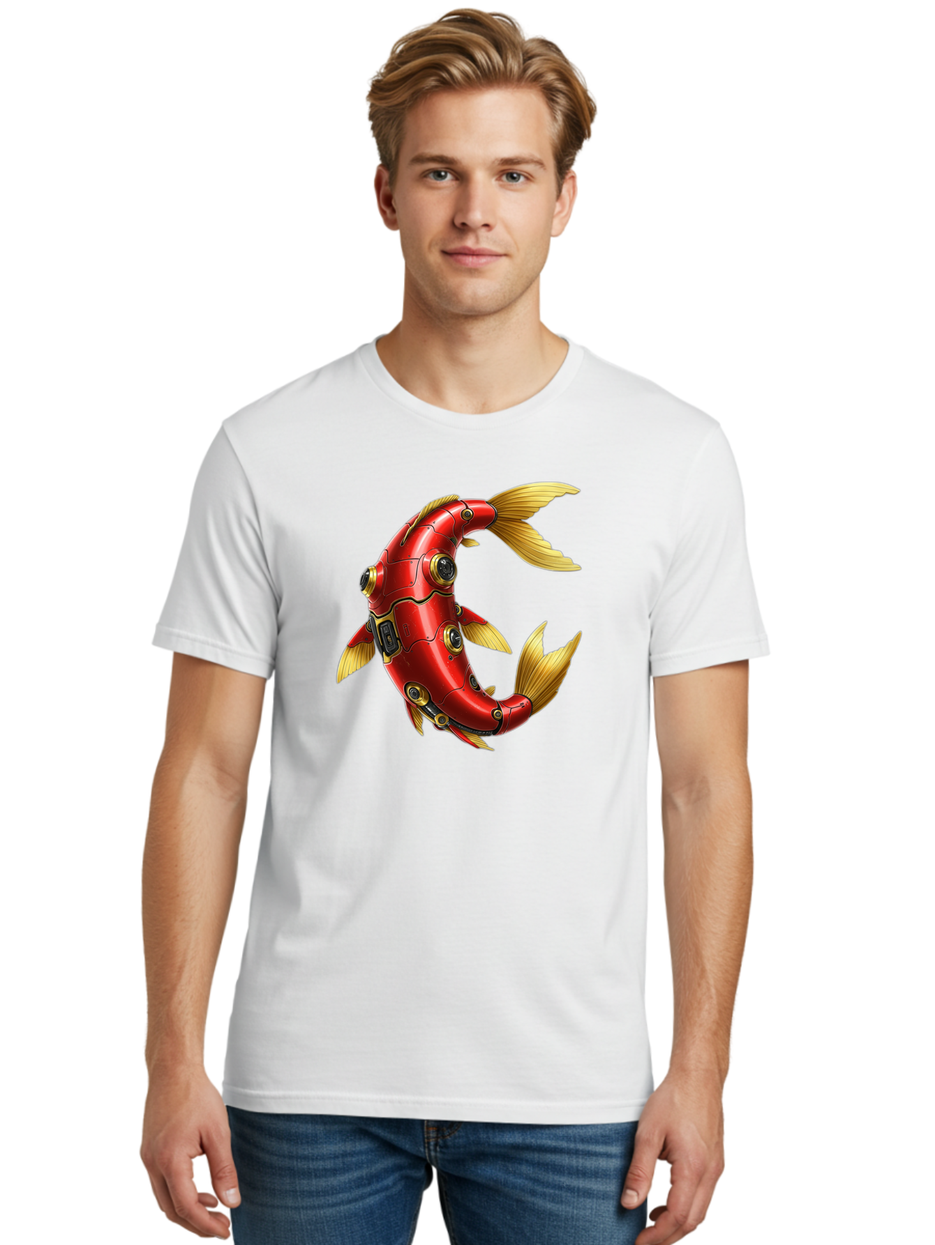 Red-Mechanical-Fish-1 Men'S Graphic Tee, 100% Cotton, Comfortable Casual Summer Wear, Machine Washable, Vintage Camera, Old Camera, Antique Camera, Black Camera, Classic Photography, Photography Equipment, Nostalgic Device, Film Camera, Baf457