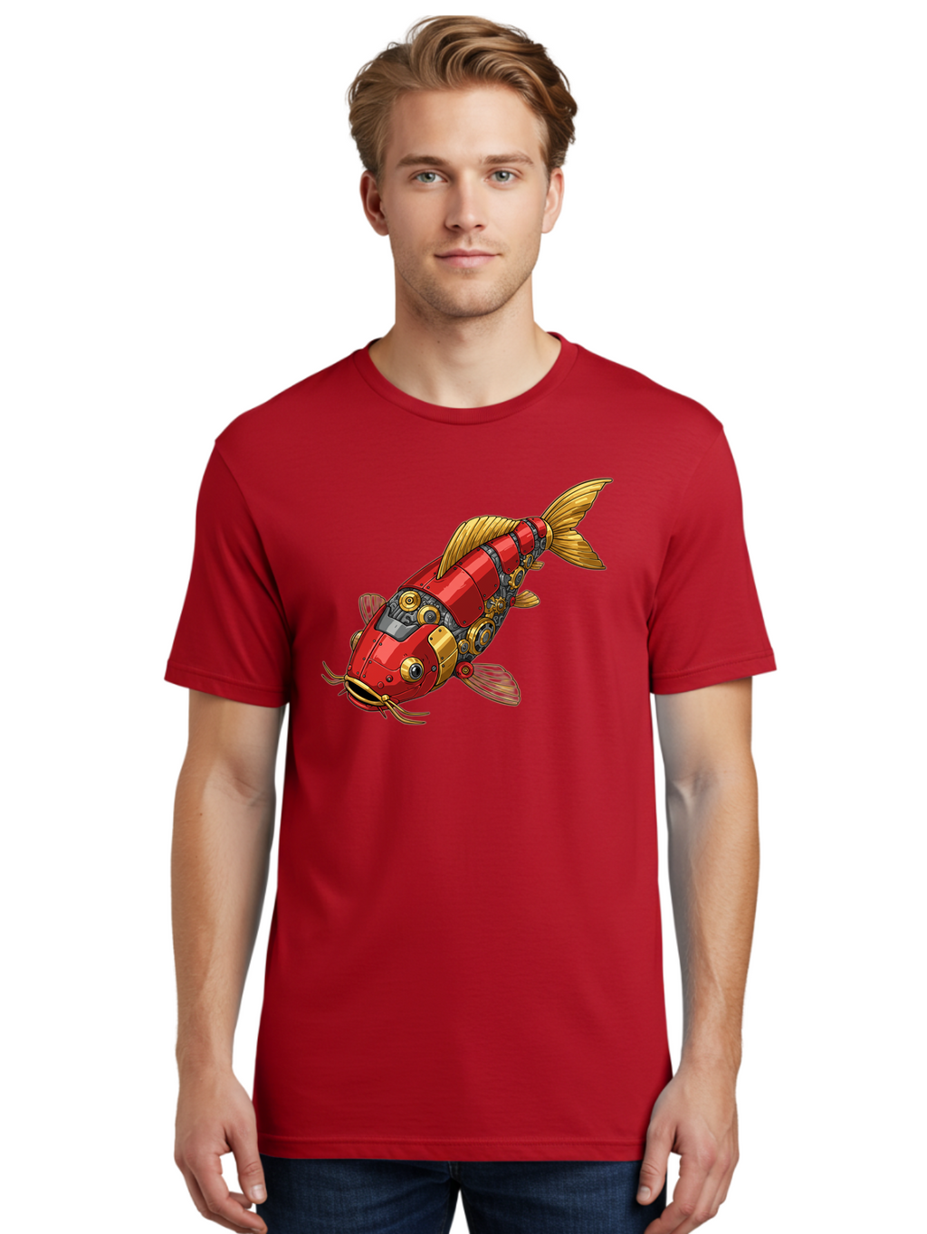 Red-Mechanical-Fish Men'S Graphic Tee, 100% Cotton, Comfortable Casual Summer Wear, Machine Washable, Vintage Camera, Old Camera, Antique Camera, Black Camera, Classic Photography, Photography Equipment, Nostalgic Device, Film Camera, Baf458