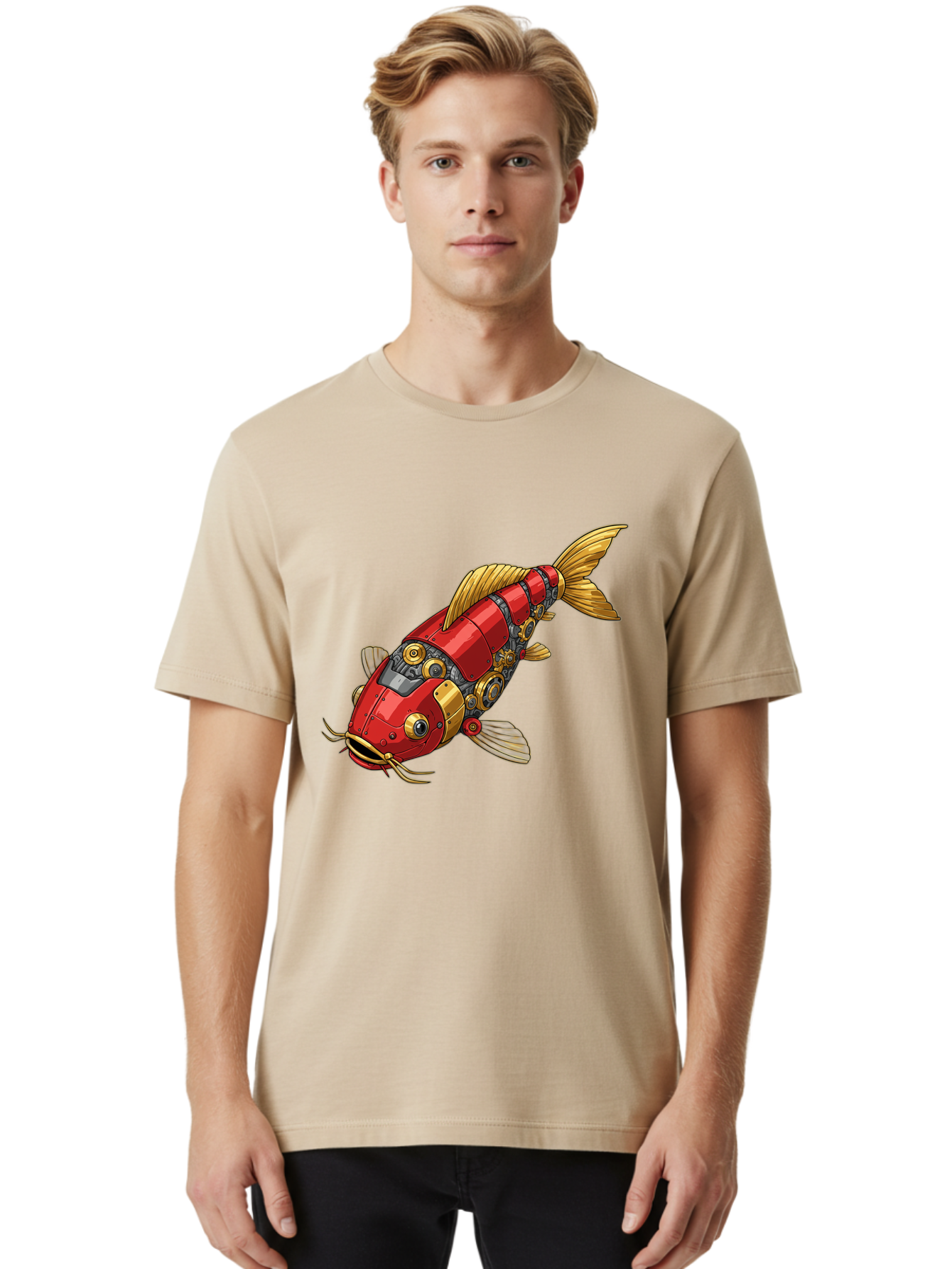 Red-Mechanical-Fish Men'S Graphic Tee, 100% Cotton, Comfortable Casual Summer Wear, Machine Washable, Vintage Camera, Old Camera, Antique Camera, Black Camera, Classic Photography, Photography Equipment, Nostalgic Device, Film Camera, Baf458