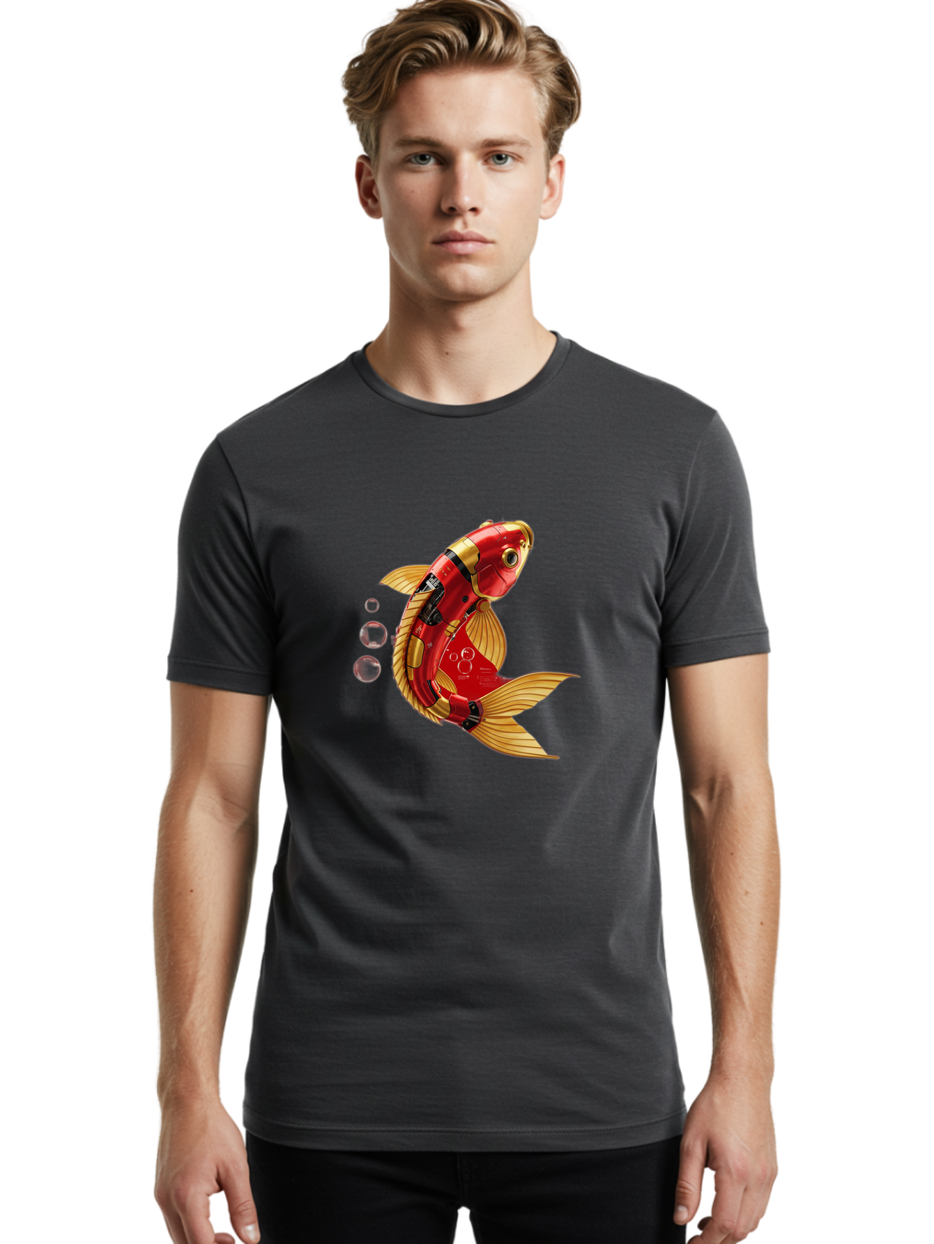 Red-Mechanical-Goldfish Men'S Graphic Tee, 100% Cotton, Comfortable Casual Summer Wear, Machine Washable, Vintage Camera, Old Camera, Antique Camera, Black Camera, Classic Photography, Photography Equipment, Nostalgic Device, Film Camera, Baf459