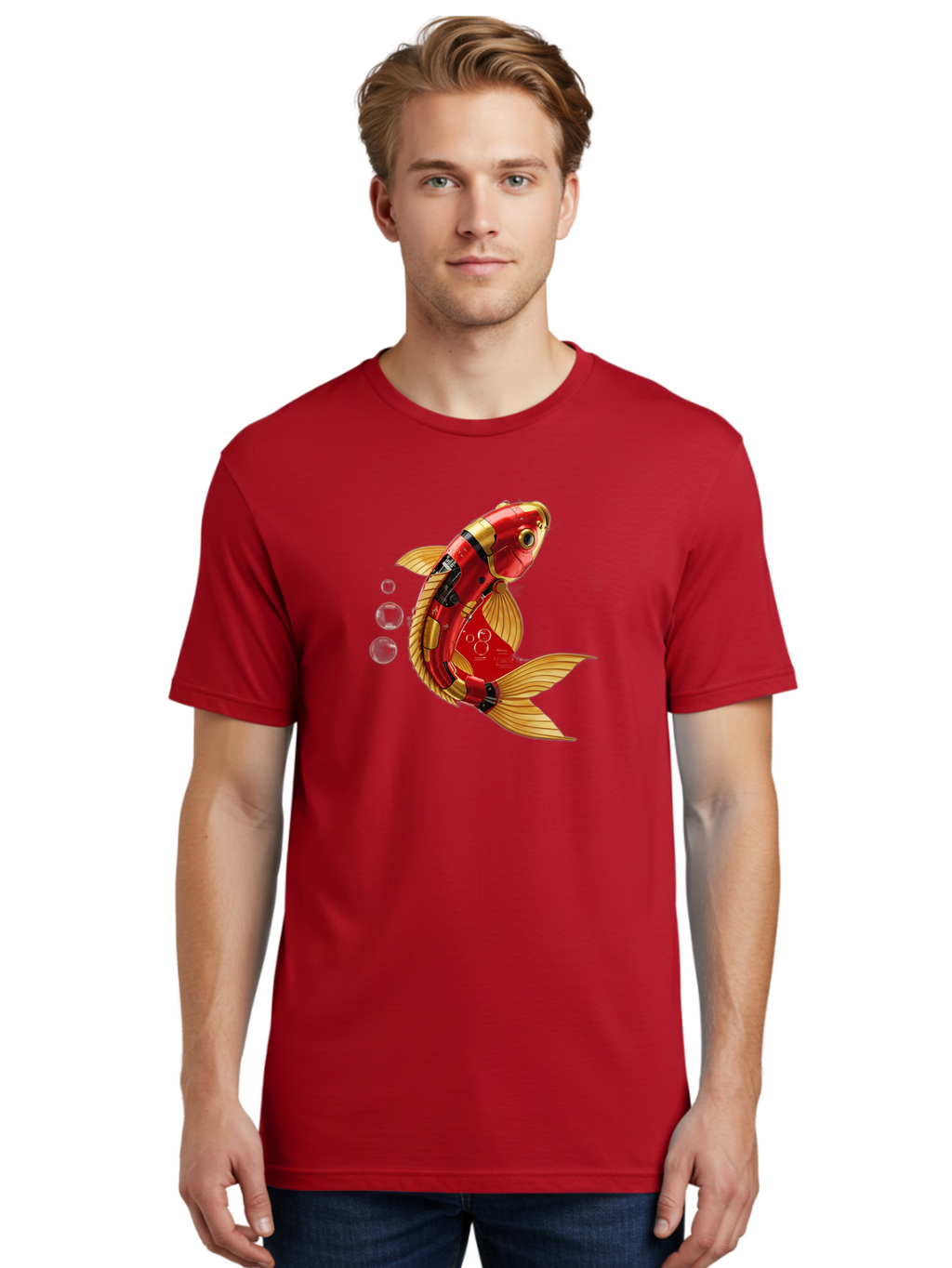 Red-Mechanical-Goldfish Men'S Graphic Tee, 100% Cotton, Comfortable Casual Summer Wear, Machine Washable, Vintage Camera, Old Camera, Antique Camera, Black Camera, Classic Photography, Photography Equipment, Nostalgic Device, Film Camera, Baf459
