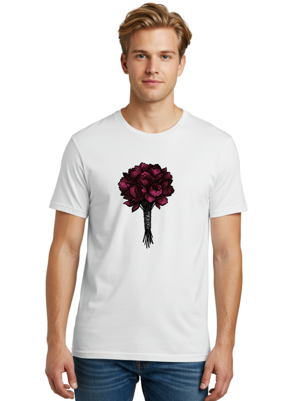 Red-Roses-Bouquet Men'S Graphic Tee, 100% Cotton, Comfortable Casual Summer Wear, Machine Washable, Vintage Camera, Old Camera, Antique Camera, Black Camera, Classic Photography, Photography Equipment, Nostalgic Device, Film Camera, Camera Art Baf460