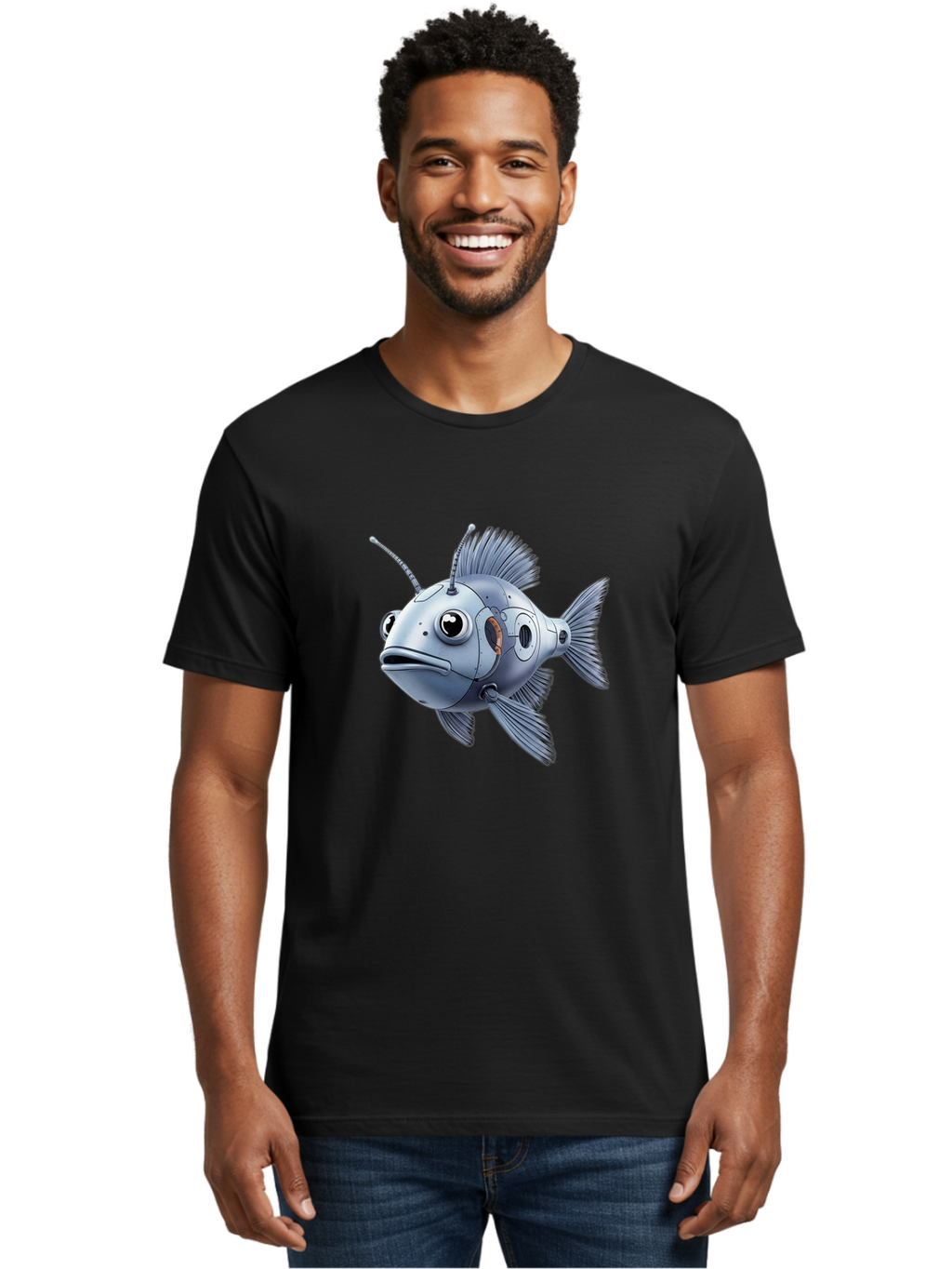 Robo-Fish-1 Men'S Graphic Tee, 100% Cotton, Comfortable Casual Summer Wear, Machine Washable, Vintage Camera, Old Camera, Antique Camera, Black Camera, Classic Photography, Photography Equipment, Nostalgic Device, Film Camera, Camera Art Baf464