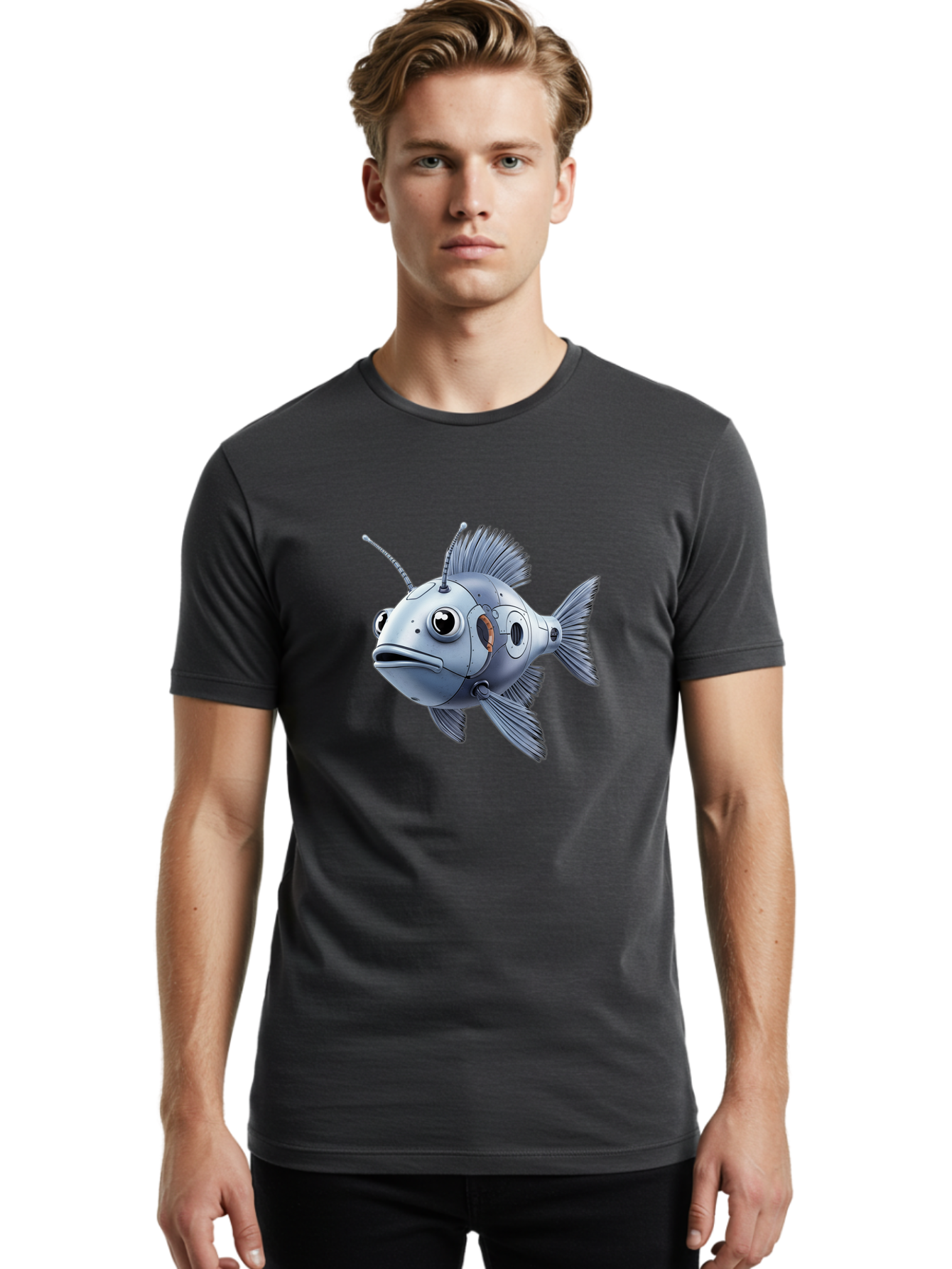 Robo-Fish-1 Men'S Graphic Tee, 100% Cotton, Comfortable Casual Summer Wear, Machine Washable, Vintage Camera, Old Camera, Antique Camera, Black Camera, Classic Photography, Photography Equipment, Nostalgic Device, Film Camera, Camera Art Baf464