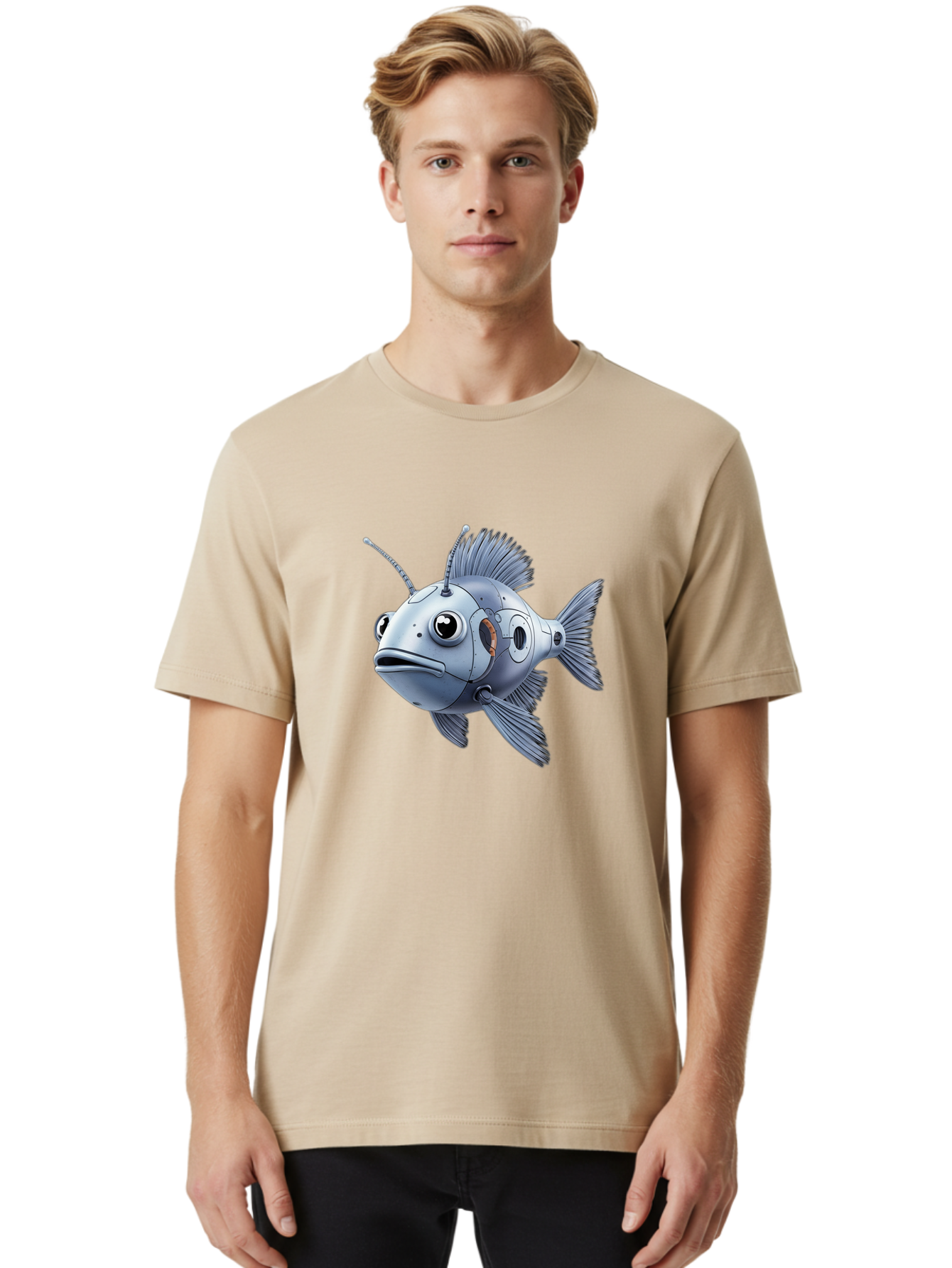 Robo-Fish-1 Men'S Graphic Tee, 100% Cotton, Comfortable Casual Summer Wear, Machine Washable, Vintage Camera, Old Camera, Antique Camera, Black Camera, Classic Photography, Photography Equipment, Nostalgic Device, Film Camera, Camera Art Baf464