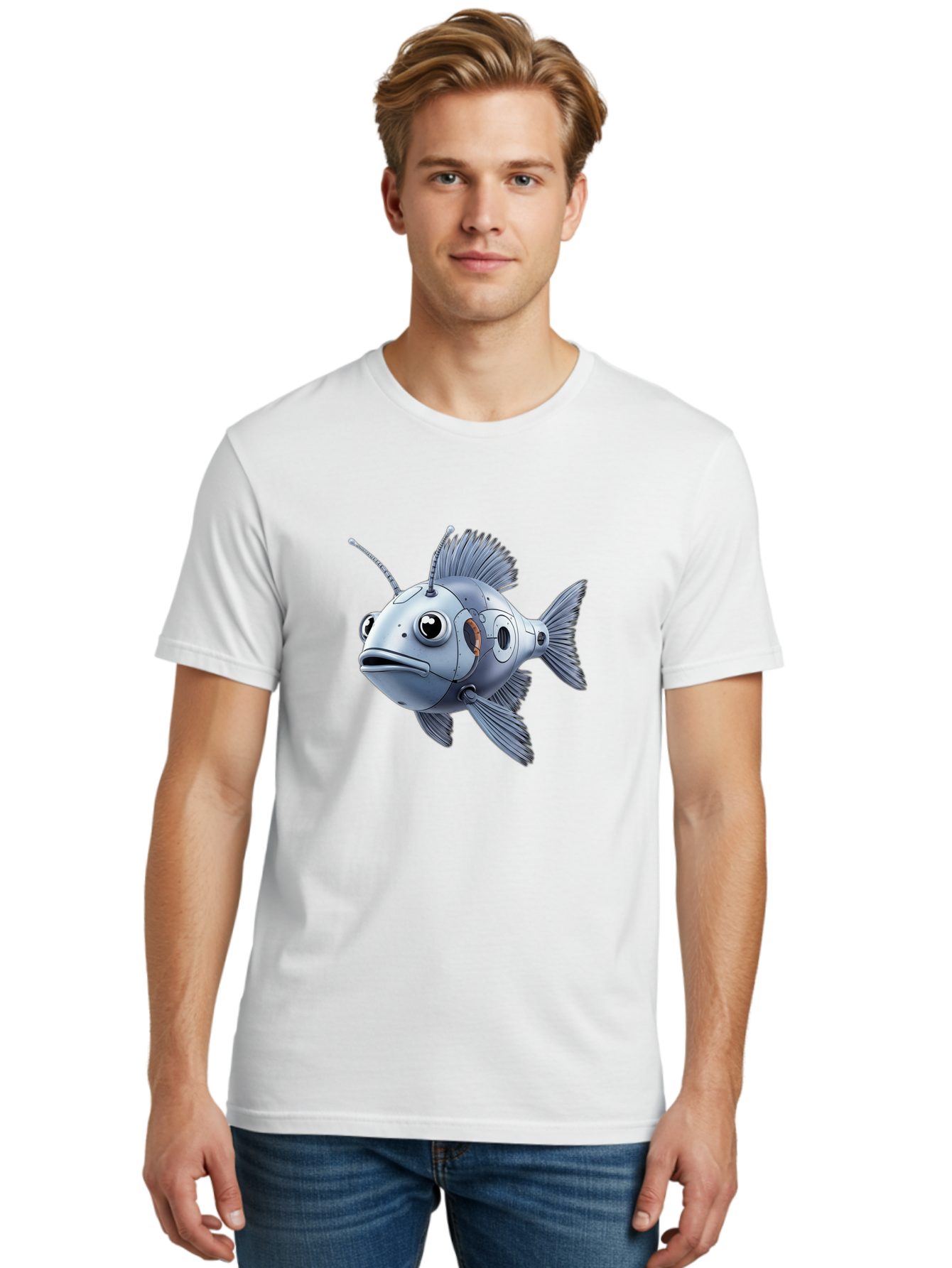 Robo-Fish-1 Men'S Graphic Tee, 100% Cotton, Comfortable Casual Summer Wear, Machine Washable, Vintage Camera, Old Camera, Antique Camera, Black Camera, Classic Photography, Photography Equipment, Nostalgic Device, Film Camera, Camera Art Baf464