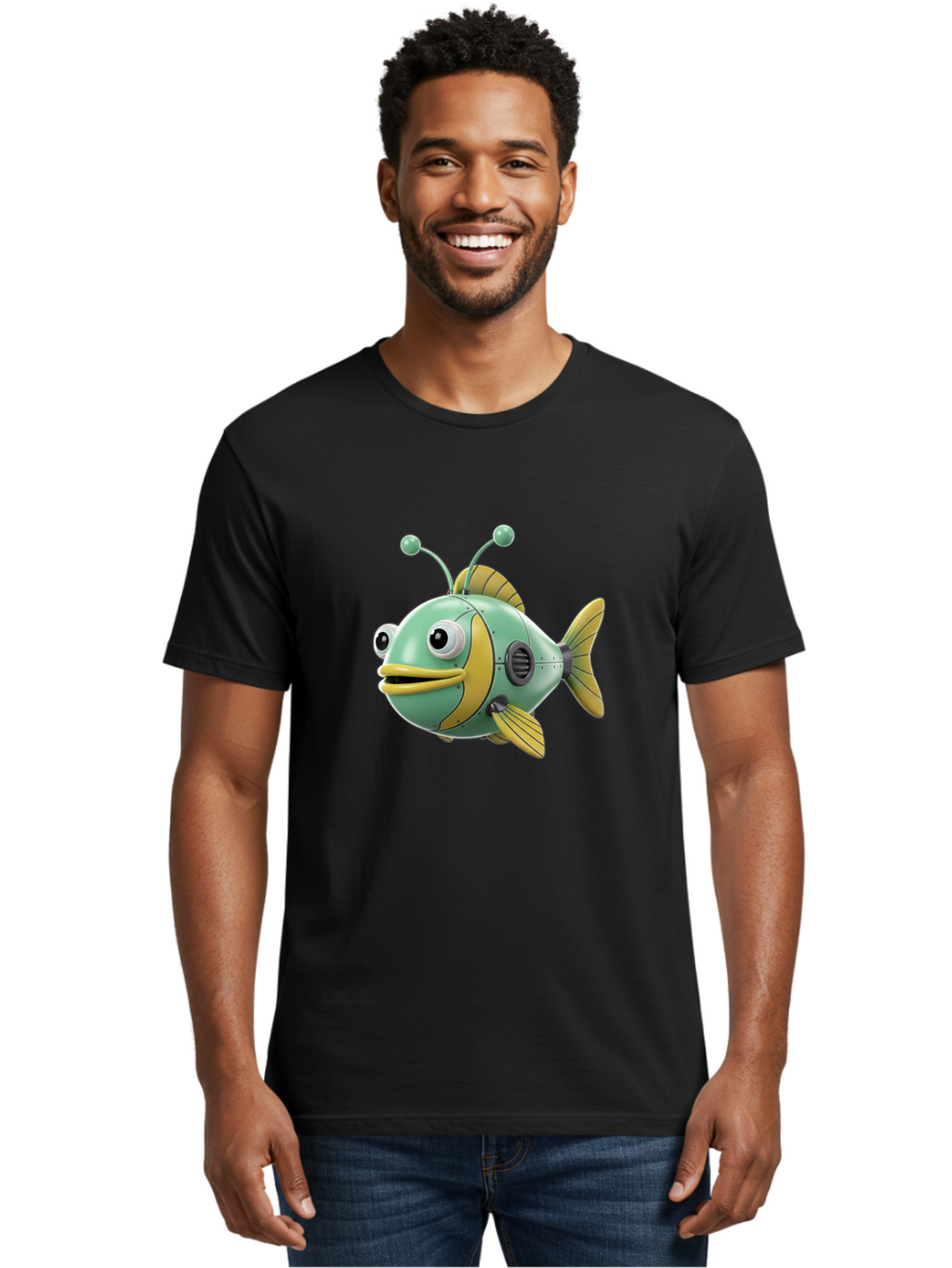 Robot-Fish-1 Men'S Graphic Tee, 100% Cotton, Comfortable Casual Summer Wear, Machine Washable, Vintage Camera, Old Camera, Antique Camera, Black Camera, Classic Photography, Photography Equipment, Nostalgic Device, Film Camera, Camera Art Baf469