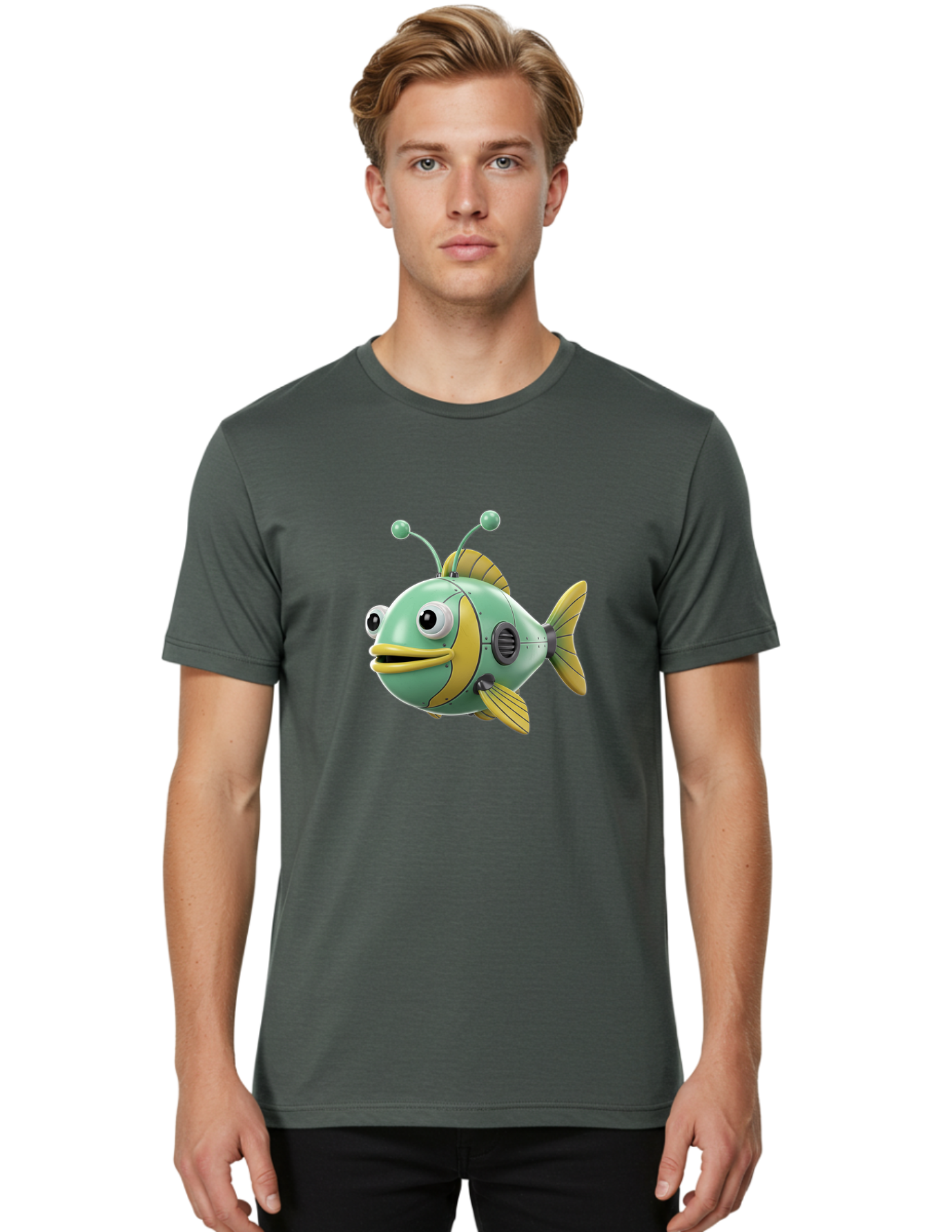 Robot-Fish-1 Men'S Graphic Tee, 100% Cotton, Comfortable Casual Summer Wear, Machine Washable, Vintage Camera, Old Camera, Antique Camera, Black Camera, Classic Photography, Photography Equipment, Nostalgic Device, Film Camera, Camera Art Baf469