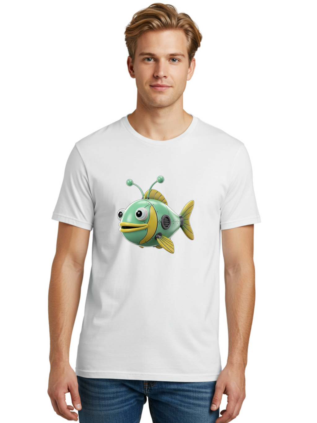 Robot-Fish-1 Men'S Graphic Tee, 100% Cotton, Comfortable Casual Summer Wear, Machine Washable, Vintage Camera, Old Camera, Antique Camera, Black Camera, Classic Photography, Photography Equipment, Nostalgic Device, Film Camera, Camera Art Baf469