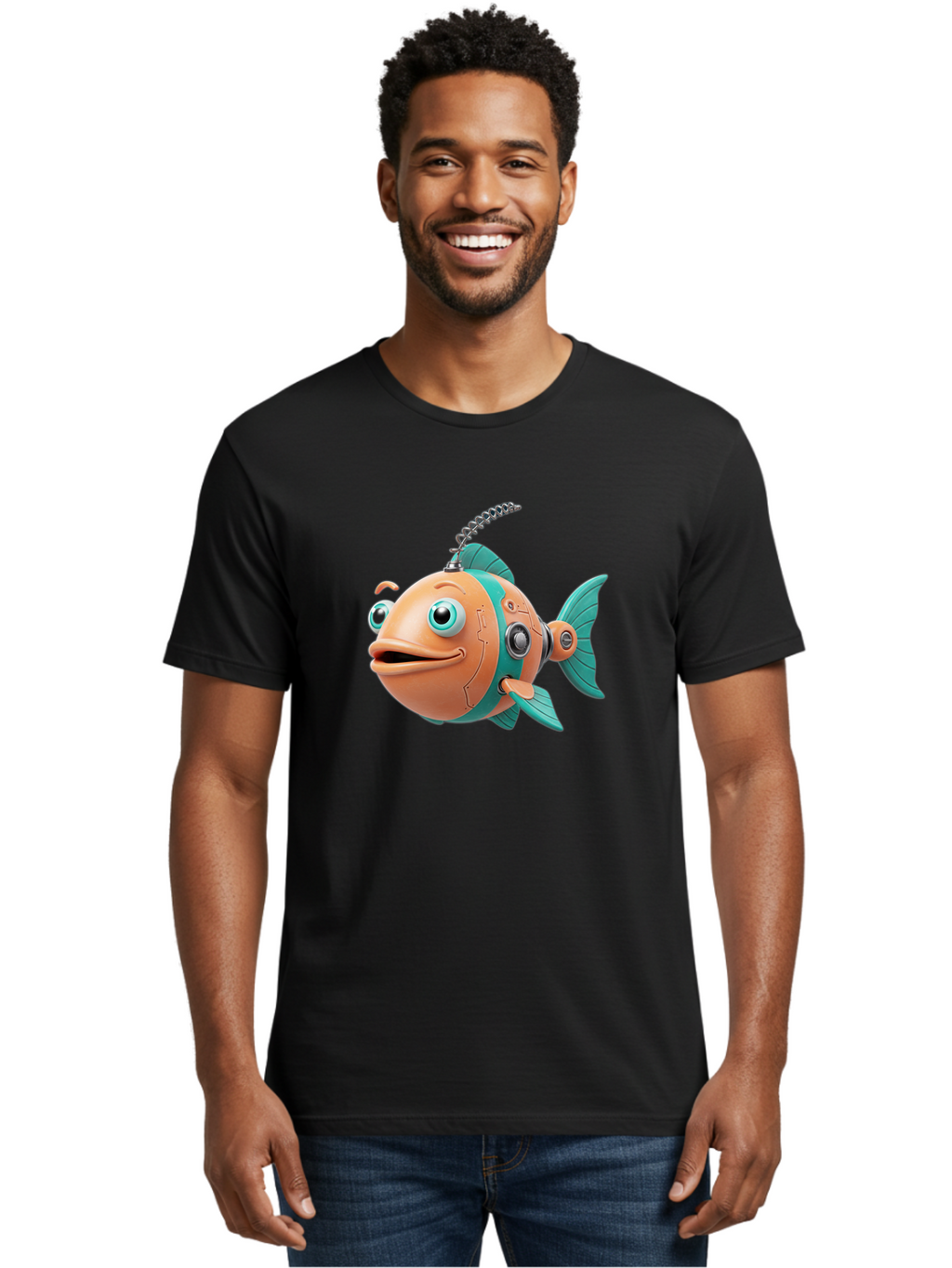 Robot-Fish-2 Men'S Graphic Tee, 100% Cotton, Comfortable Casual Summer Wear, Machine Washable, Vintage Camera, Old Camera, Antique Camera, Black Camera, Classic Photography, Photography Equipment, Nostalgic Device, Film Camera, Camera Art Baf470