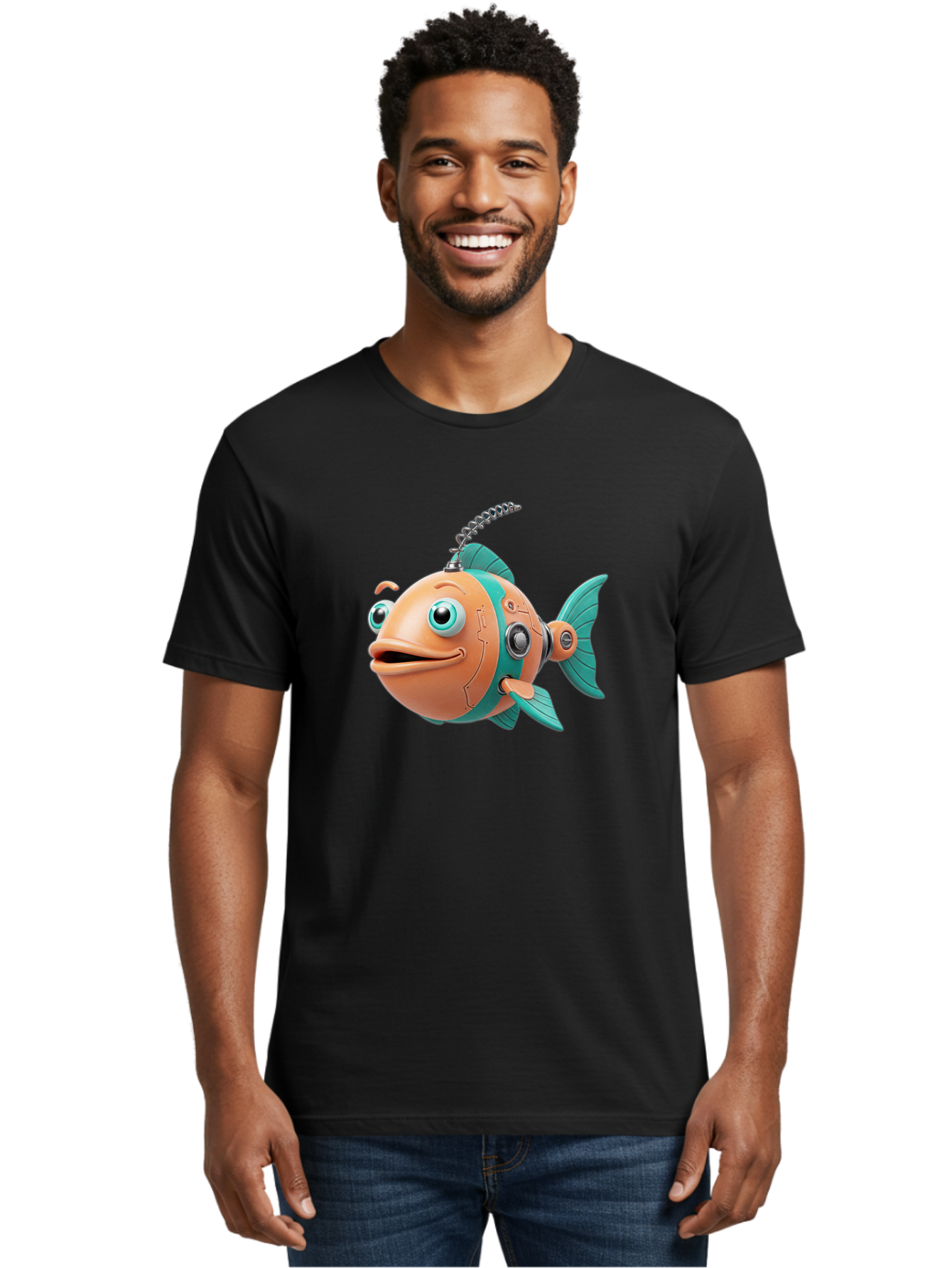 Robot-Fish-2 Men'S Graphic Tee, 100% Cotton, Comfortable Casual Summer Wear, Machine Washable, Vintage Camera, Old Camera, Antique Camera, Black Camera, Classic Photography, Photography Equipment, Nostalgic Device, Film Camera, Camera Art Baf470