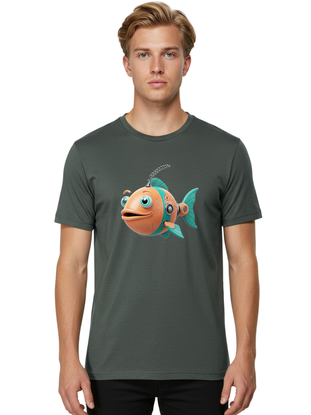 Robot-Fish-2 Men'S Graphic Tee, 100% Cotton, Comfortable Casual Summer Wear, Machine Washable, Vintage Camera, Old Camera, Antique Camera, Black Camera, Classic Photography, Photography Equipment, Nostalgic Device, Film Camera, Camera Art Baf470