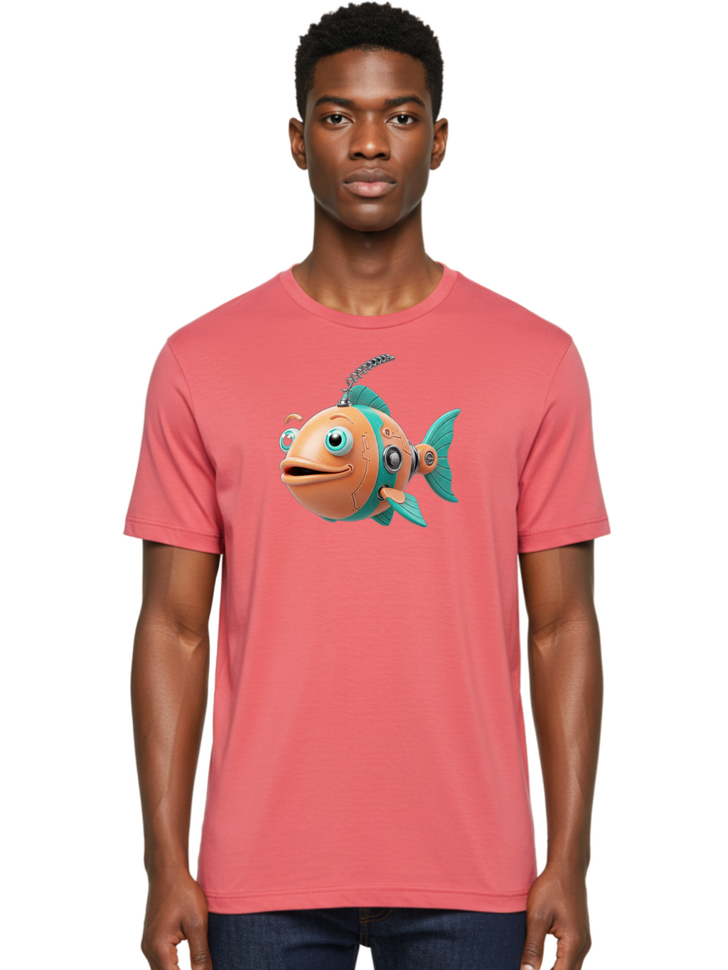 Robot-Fish-2 Men'S Graphic Tee, 100% Cotton, Comfortable Casual Summer Wear, Machine Washable, Vintage Camera, Old Camera, Antique Camera, Black Camera, Classic Photography, Photography Equipment, Nostalgic Device, Film Camera, Camera Art Baf470
