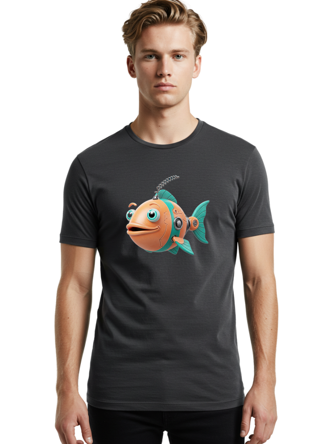 Robot-Fish-2 Men'S Graphic Tee, 100% Cotton, Comfortable Casual Summer Wear, Machine Washable, Vintage Camera, Old Camera, Antique Camera, Black Camera, Classic Photography, Photography Equipment, Nostalgic Device, Film Camera, Camera Art Baf470