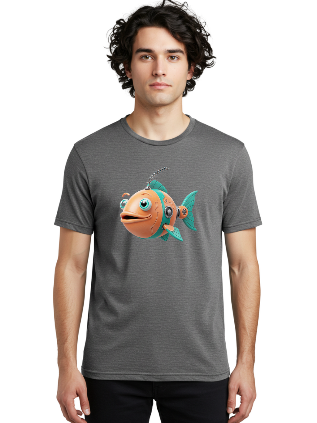 Robot-Fish-2 Men'S Graphic Tee, 100% Cotton, Comfortable Casual Summer Wear, Machine Washable, Vintage Camera, Old Camera, Antique Camera, Black Camera, Classic Photography, Photography Equipment, Nostalgic Device, Film Camera, Camera Art Baf470