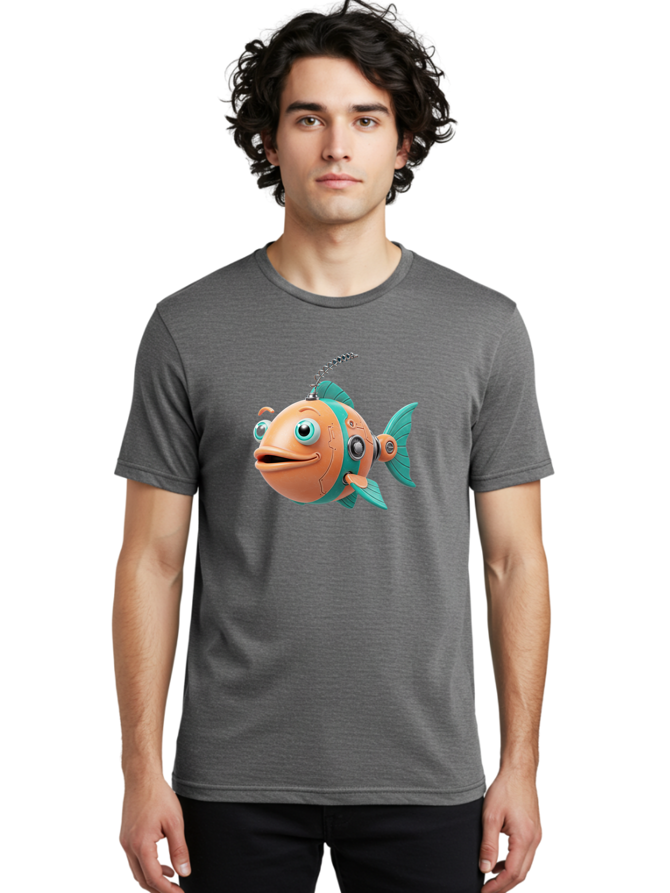 Robot-Fish-2 Men'S Graphic Tee, 100% Cotton, Comfortable Casual Summer Wear, Machine Washable, Vintage Camera, Old Camera, Antique Camera, Black Camera, Classic Photography, Photography Equipment, Nostalgic Device, Film Camera, Camera Art Baf470