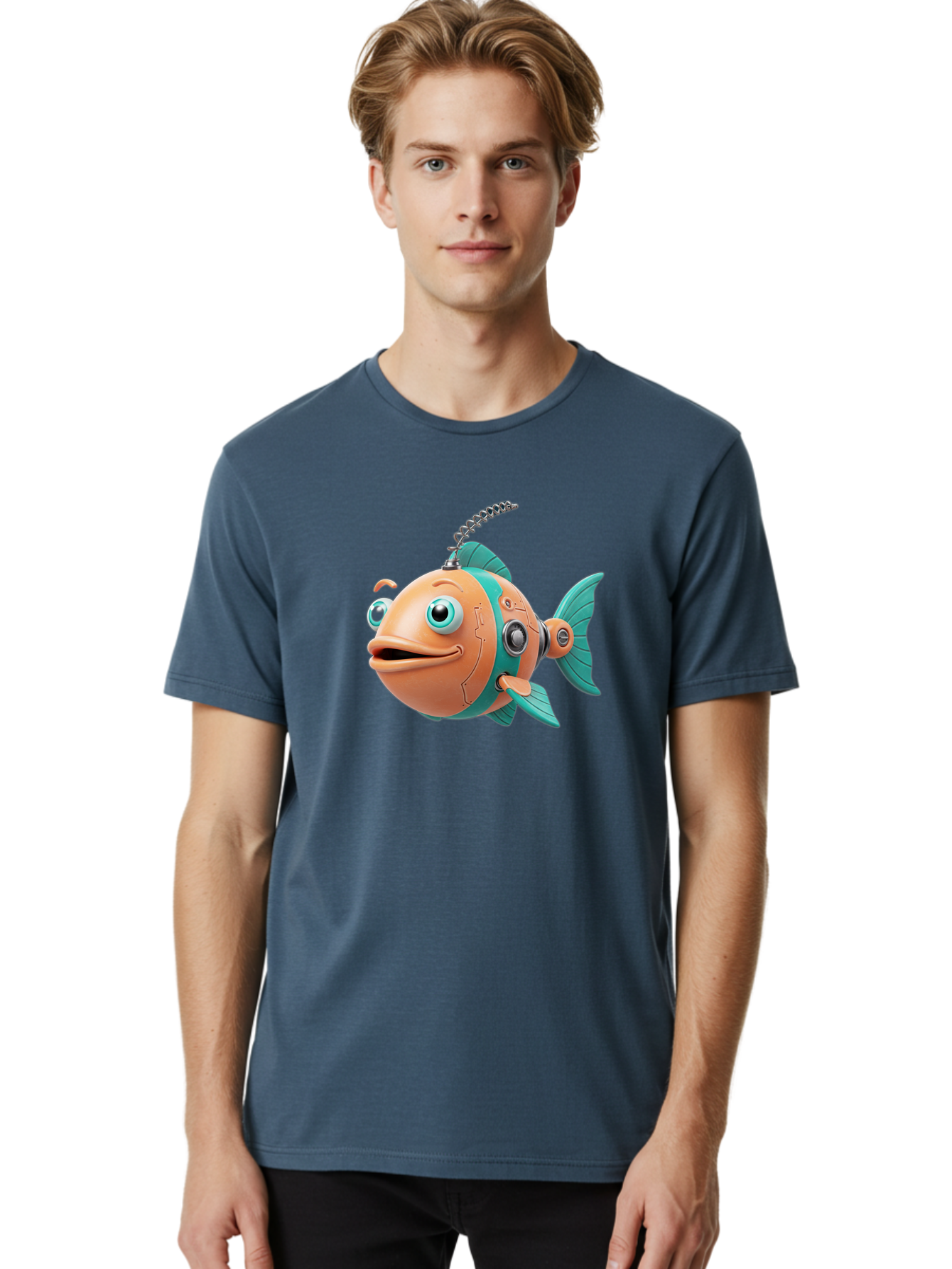 Robot-Fish-2 Men'S Graphic Tee, 100% Cotton, Comfortable Casual Summer Wear, Machine Washable, Vintage Camera, Old Camera, Antique Camera, Black Camera, Classic Photography, Photography Equipment, Nostalgic Device, Film Camera, Camera Art Baf470