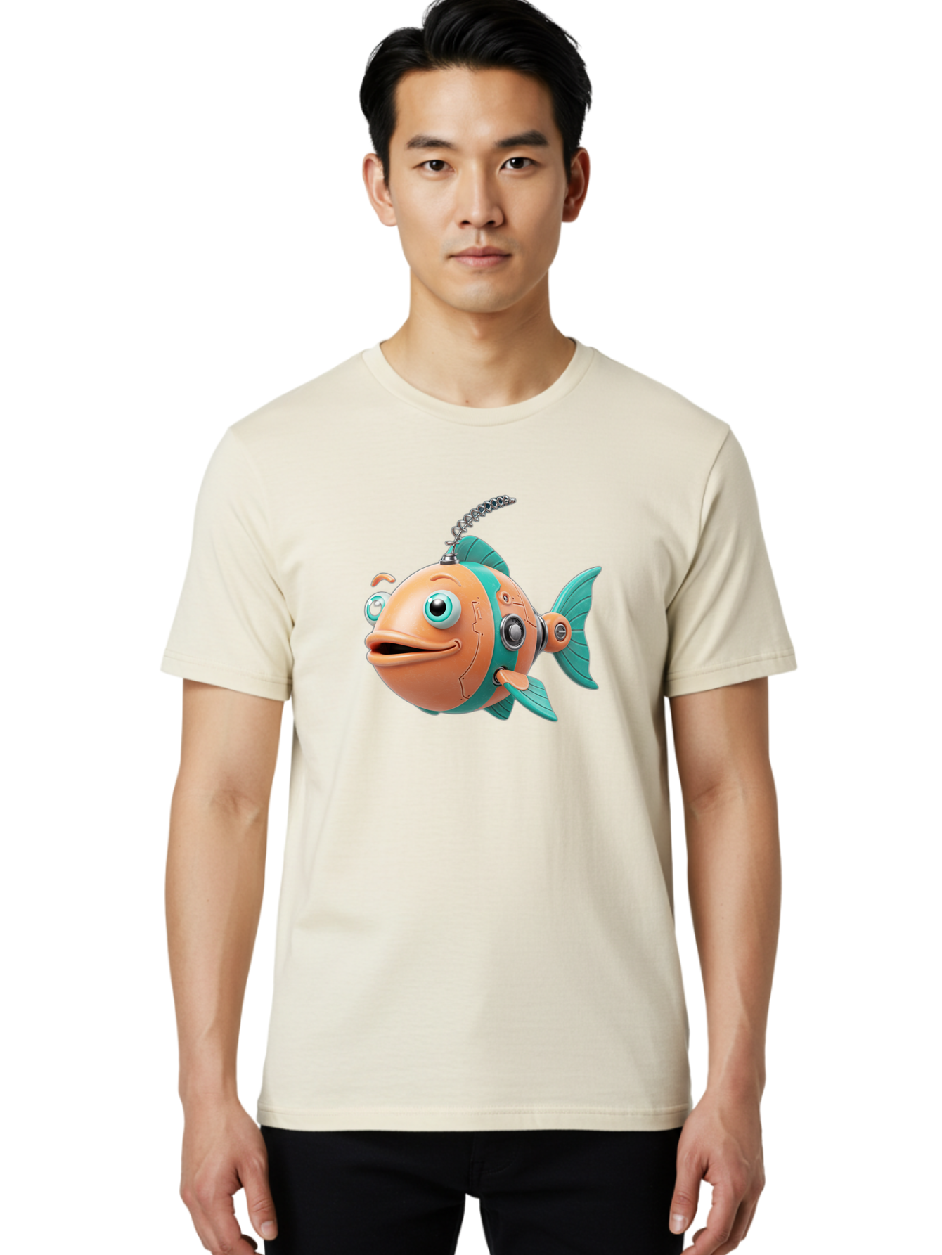 Robot-Fish-2 Men'S Graphic Tee, 100% Cotton, Comfortable Casual Summer Wear, Machine Washable, Vintage Camera, Old Camera, Antique Camera, Black Camera, Classic Photography, Photography Equipment, Nostalgic Device, Film Camera, Camera Art Baf470