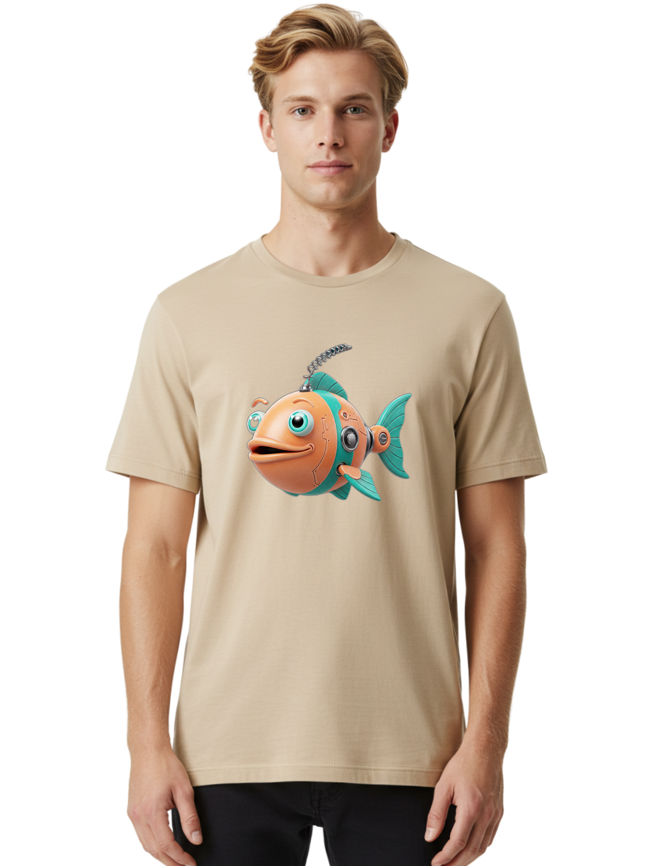 Robot-Fish-2 Men'S Graphic Tee, 100% Cotton, Comfortable Casual Summer Wear, Machine Washable, Vintage Camera, Old Camera, Antique Camera, Black Camera, Classic Photography, Photography Equipment, Nostalgic Device, Film Camera, Camera Art Baf470