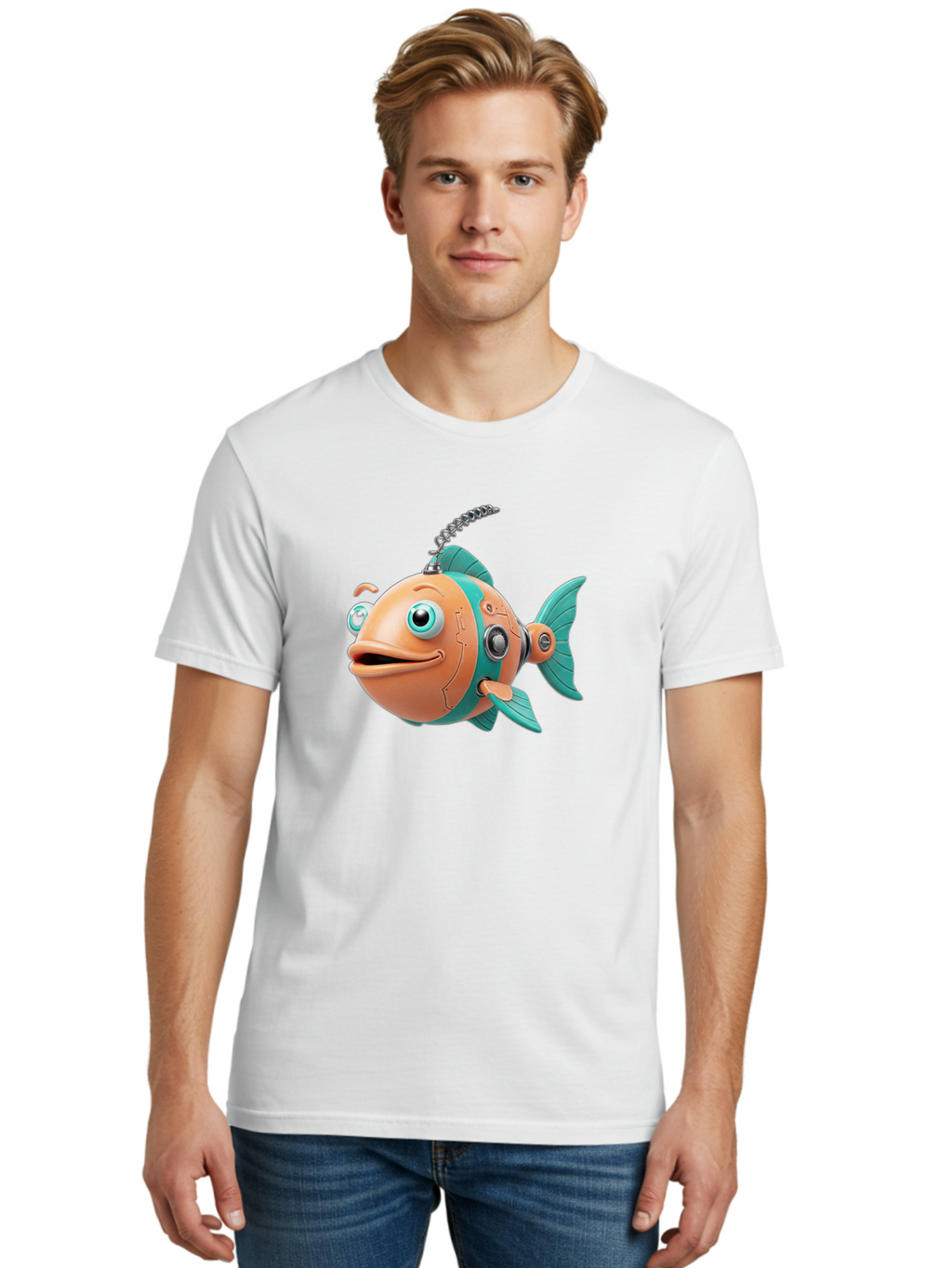 Robot-Fish-2 Men'S Graphic Tee, 100% Cotton, Comfortable Casual Summer Wear, Machine Washable, Vintage Camera, Old Camera, Antique Camera, Black Camera, Classic Photography, Photography Equipment, Nostalgic Device, Film Camera, Camera Art Baf470