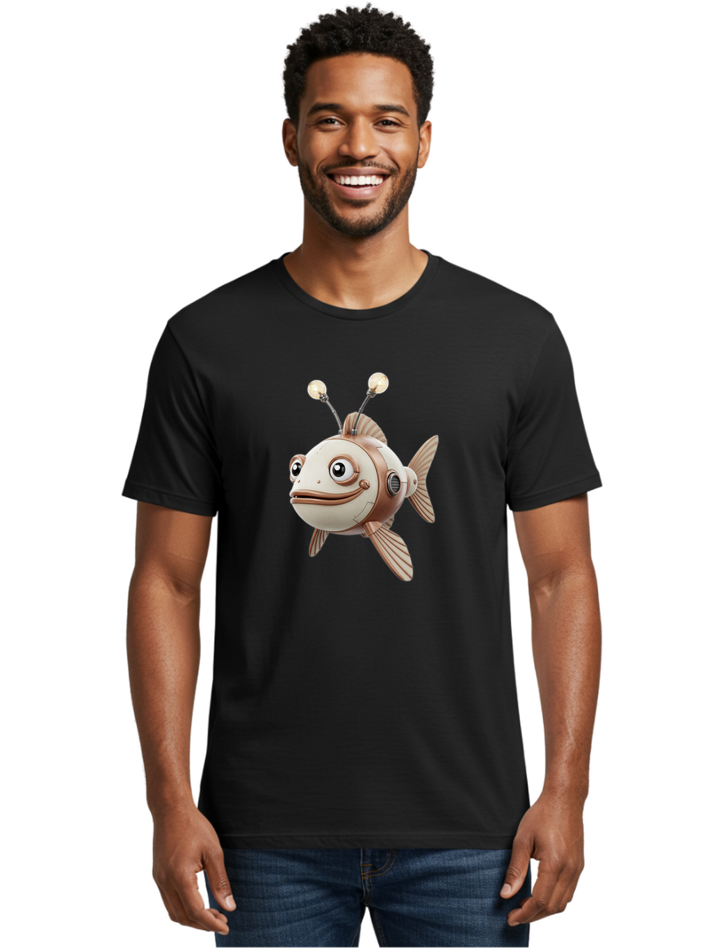 Robot-Fish-3 Men'S Graphic Tee, 100% Cotton, Comfortable Casual Summer Wear, Machine Washable, Vintage Camera, Old Camera, Antique Camera, Black Camera, Classic Photography, Photography Equipment, Nostalgic Device, Film Camera, Camera Art Baf471