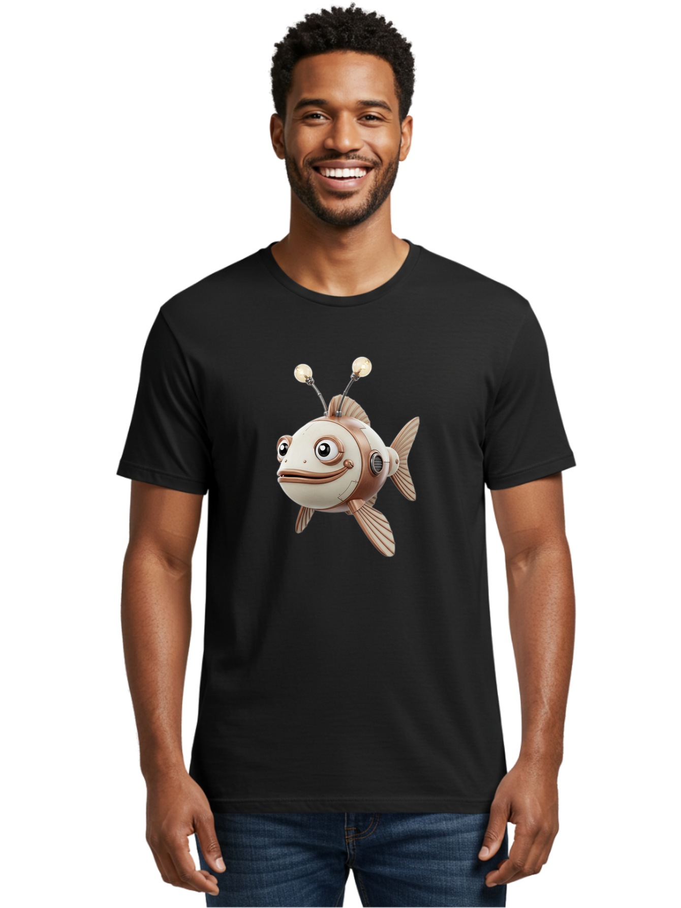 Robot-Fish-3 Men'S Graphic Tee, 100% Cotton, Comfortable Casual Summer Wear, Machine Washable, Vintage Camera, Old Camera, Antique Camera, Black Camera, Classic Photography, Photography Equipment, Nostalgic Device, Film Camera, Camera Art Baf471