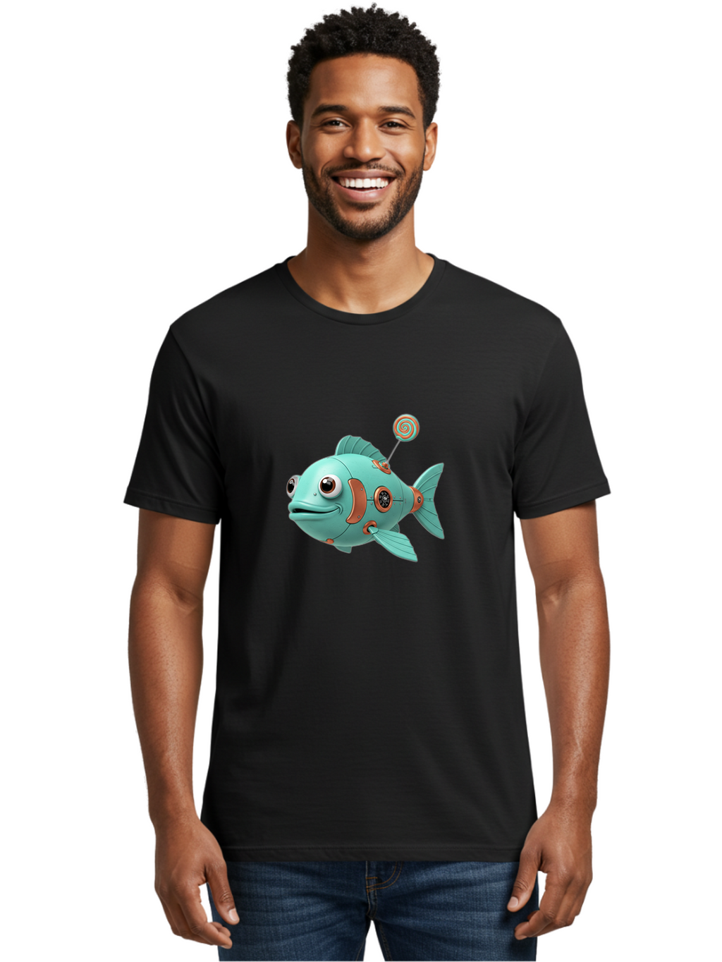 Robot-Fish-4 Men'S Graphic Tee, 100% Cotton, Comfortable Casual Summer Wear, Machine Washable, Vintage Camera, Old Camera, Antique Camera, Black Camera, Classic Photography, Photography Equipment, Nostalgic Device, Film Camera, Camera Art Baf472