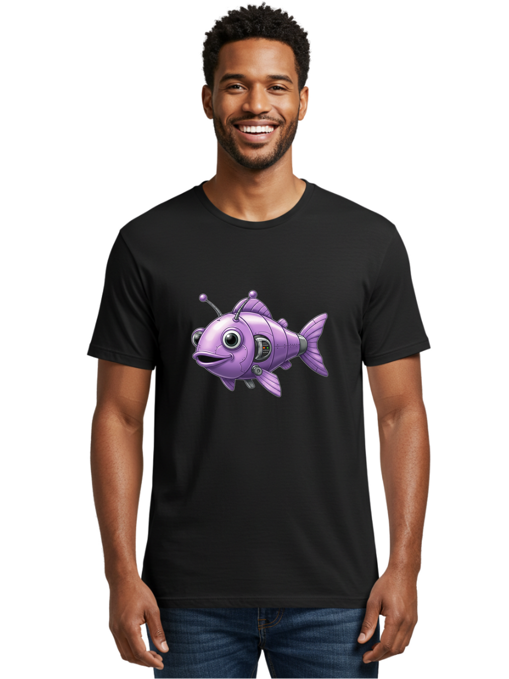 Robot-Fish-6 Men'S Graphic Tee, 100% Cotton, Comfortable Casual Summer Wear, Machine Washable, Vintage Camera, Old Camera, Antique Camera, Black Camera, Classic Photography, Photography Equipment, Nostalgic Device, Film Camera, Camera Art Baf474
