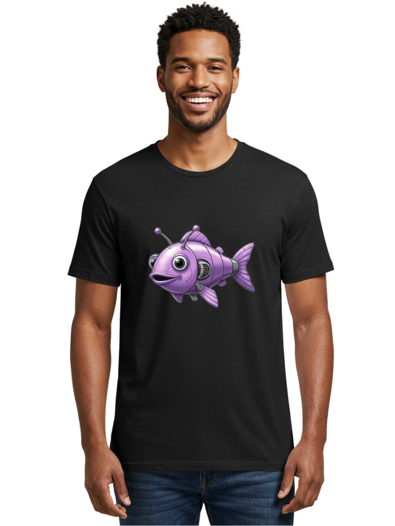 Robot-Fish-6 Men'S Graphic Tee, 100% Cotton, Comfortable Casual Summer Wear, Machine Washable, Vintage Camera, Old Camera, Antique Camera, Black Camera, Classic Photography, Photography Equipment, Nostalgic Device, Film Camera, Camera Art Baf474