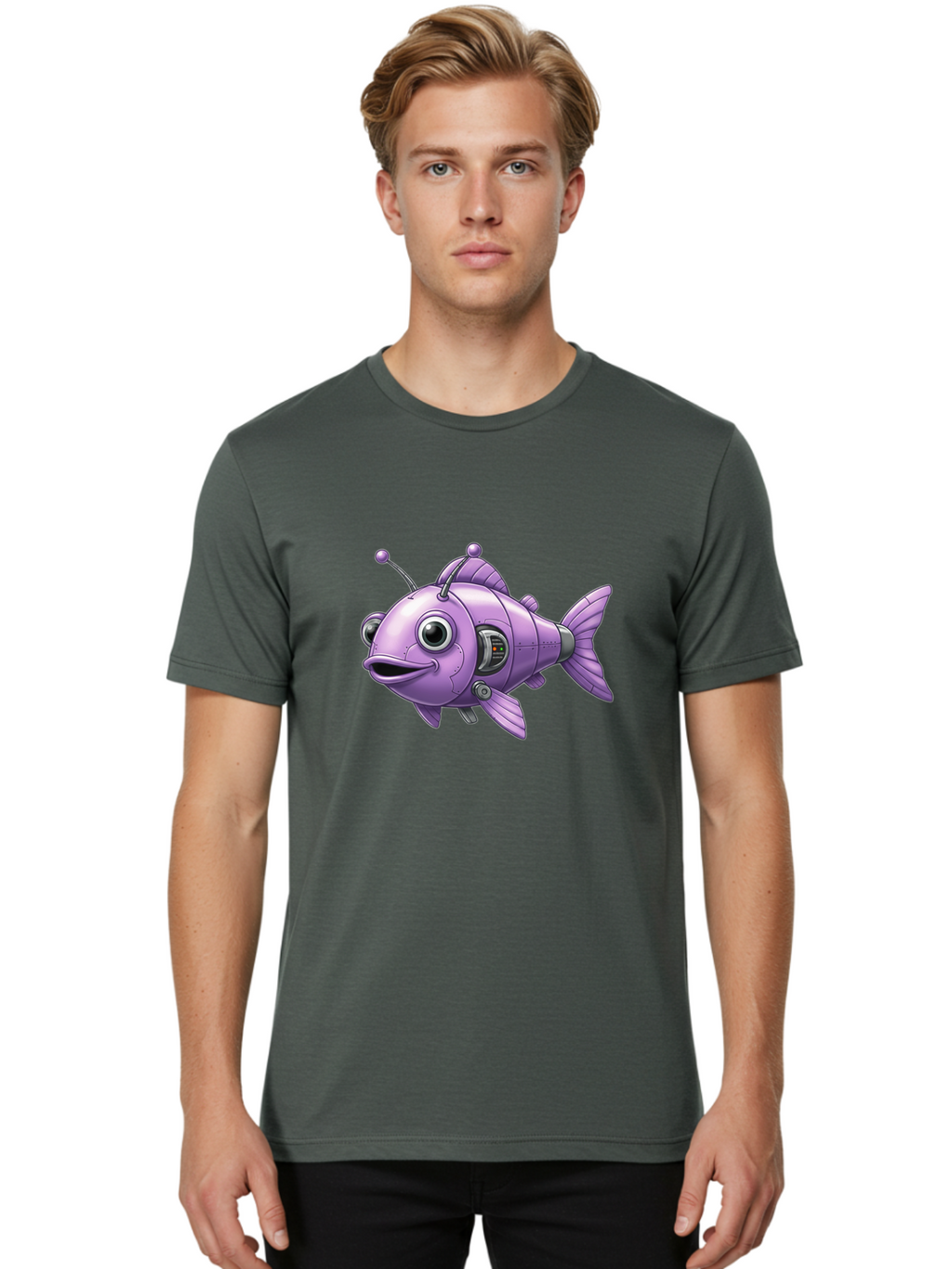 Robot-Fish-6 Men'S Graphic Tee, 100% Cotton, Comfortable Casual Summer Wear, Machine Washable, Vintage Camera, Old Camera, Antique Camera, Black Camera, Classic Photography, Photography Equipment, Nostalgic Device, Film Camera, Camera Art Baf474