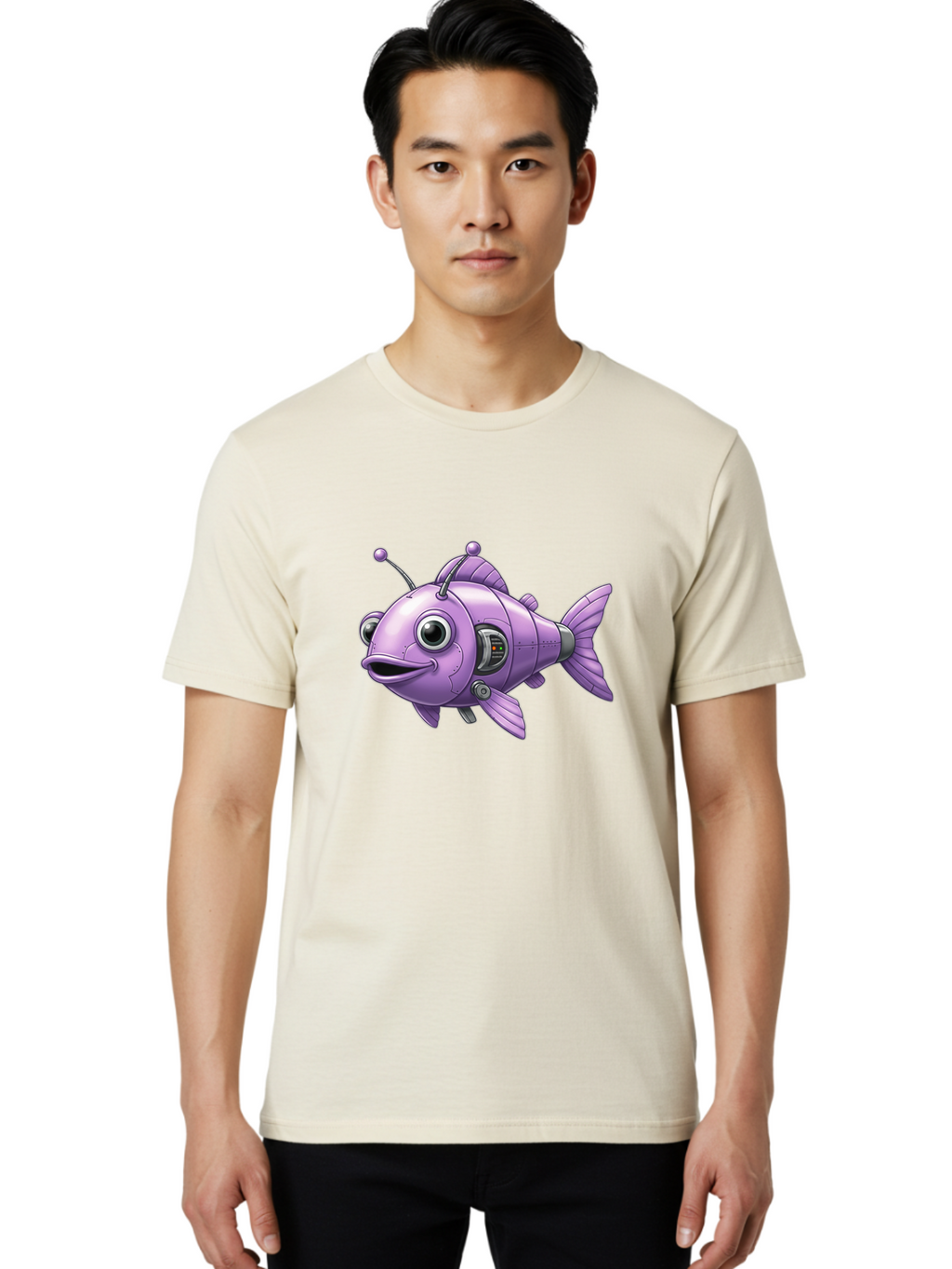 Robot-Fish-6 Men'S Graphic Tee, 100% Cotton, Comfortable Casual Summer Wear, Machine Washable, Vintage Camera, Old Camera, Antique Camera, Black Camera, Classic Photography, Photography Equipment, Nostalgic Device, Film Camera, Camera Art Baf474