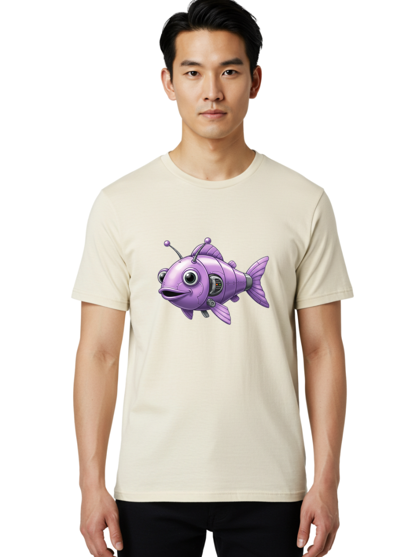 Robot-Fish-6 Men'S Graphic Tee, 100% Cotton, Comfortable Casual Summer Wear, Machine Washable, Vintage Camera, Old Camera, Antique Camera, Black Camera, Classic Photography, Photography Equipment, Nostalgic Device, Film Camera, Camera Art Baf474
