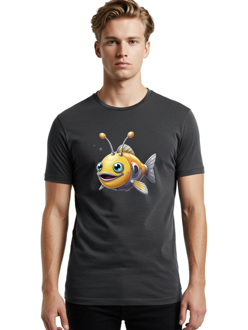 Robot-Fish-7 Men'S Graphic Tee, 100% Cotton, Comfortable Casual Summer Wear, Machine Washable, Vintage Camera, Old Camera, Antique Camera, Black Camera, Classic Photography, Photography Equipment, Nostalgic Device, Film Camera, Camera Art Baf475