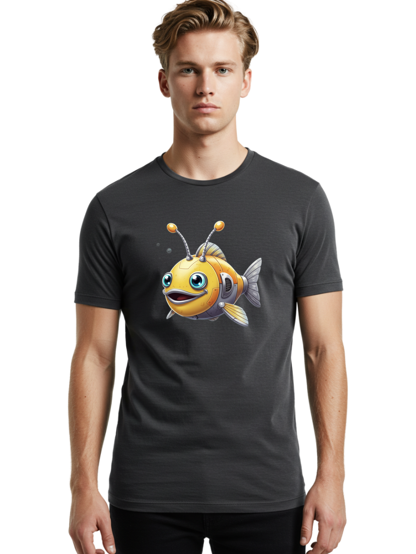 Robot-Fish-7 Men'S Graphic Tee, 100% Cotton, Comfortable Casual Summer Wear, Machine Washable, Vintage Camera, Old Camera, Antique Camera, Black Camera, Classic Photography, Photography Equipment, Nostalgic Device, Film Camera, Camera Art Baf475