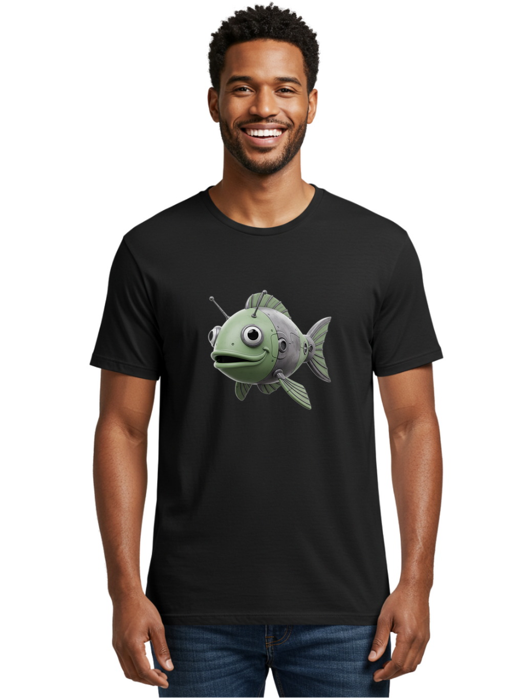 Robot-Fish-8 Men'S Graphic Tee, 100% Cotton, Comfortable Casual Summer Wear, Machine Washable, Vintage Camera, Old Camera, Antique Camera, Black Camera, Classic Photography, Photography Equipment, Nostalgic Device, Film Camera, Camera Art Baf476