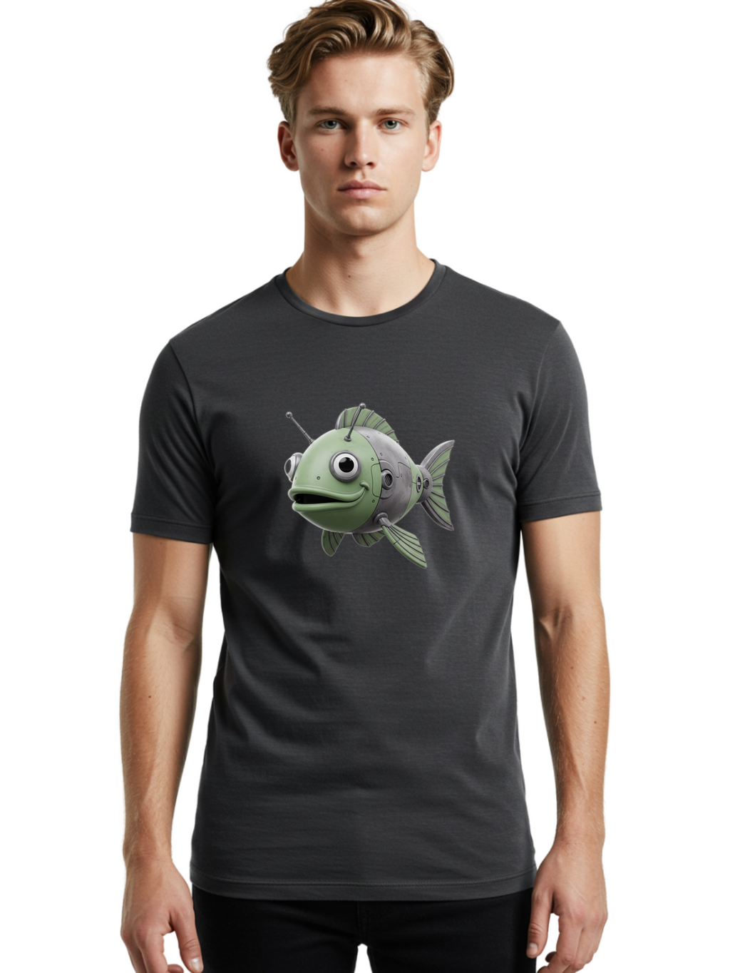 Robot-Fish-8 Men'S Graphic Tee, 100% Cotton, Comfortable Casual Summer Wear, Machine Washable, Vintage Camera, Old Camera, Antique Camera, Black Camera, Classic Photography, Photography Equipment, Nostalgic Device, Film Camera, Camera Art Baf476
