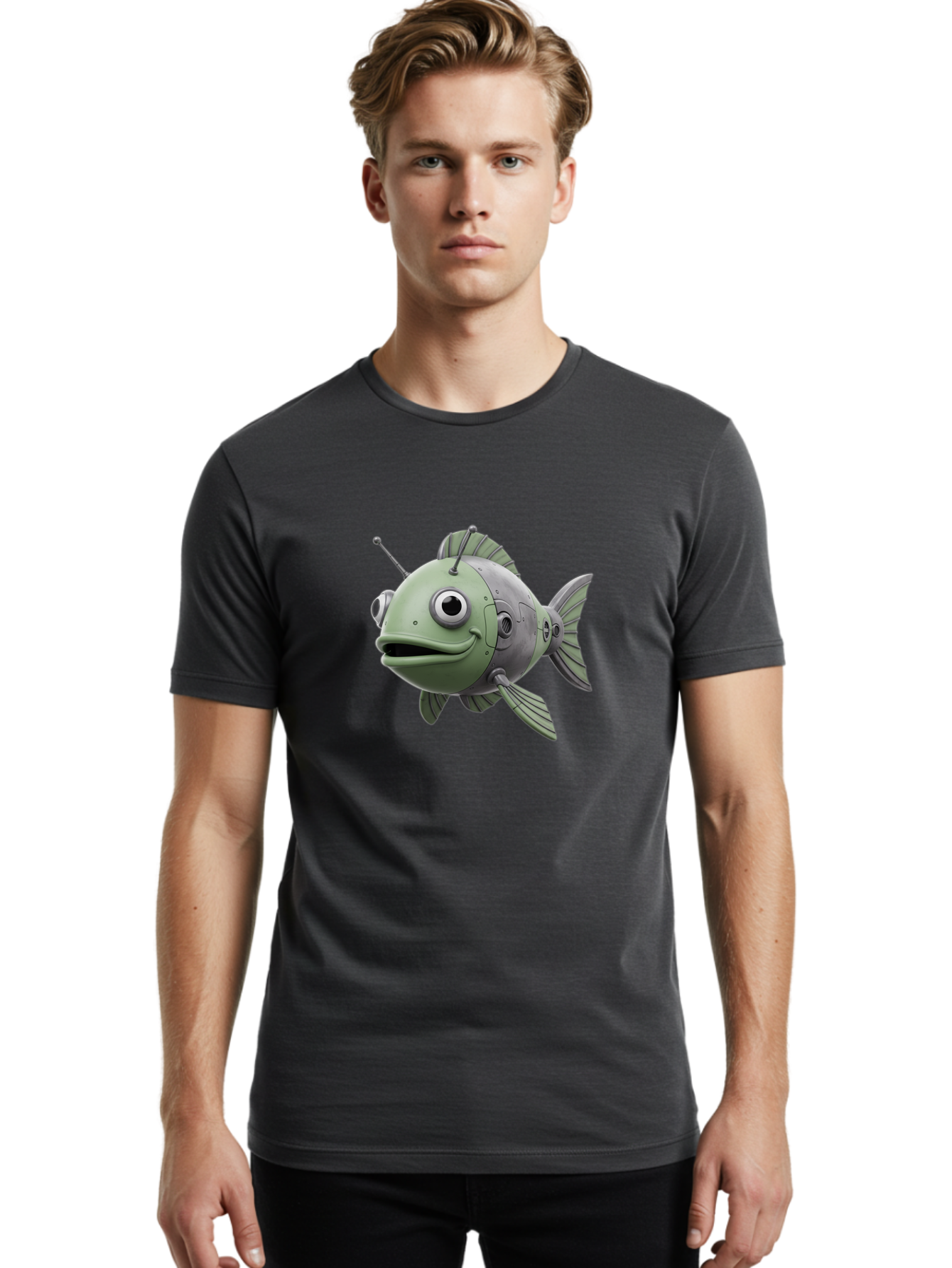Robot-Fish-8 Men'S Graphic Tee, 100% Cotton, Comfortable Casual Summer Wear, Machine Washable, Vintage Camera, Old Camera, Antique Camera, Black Camera, Classic Photography, Photography Equipment, Nostalgic Device, Film Camera, Camera Art Baf476