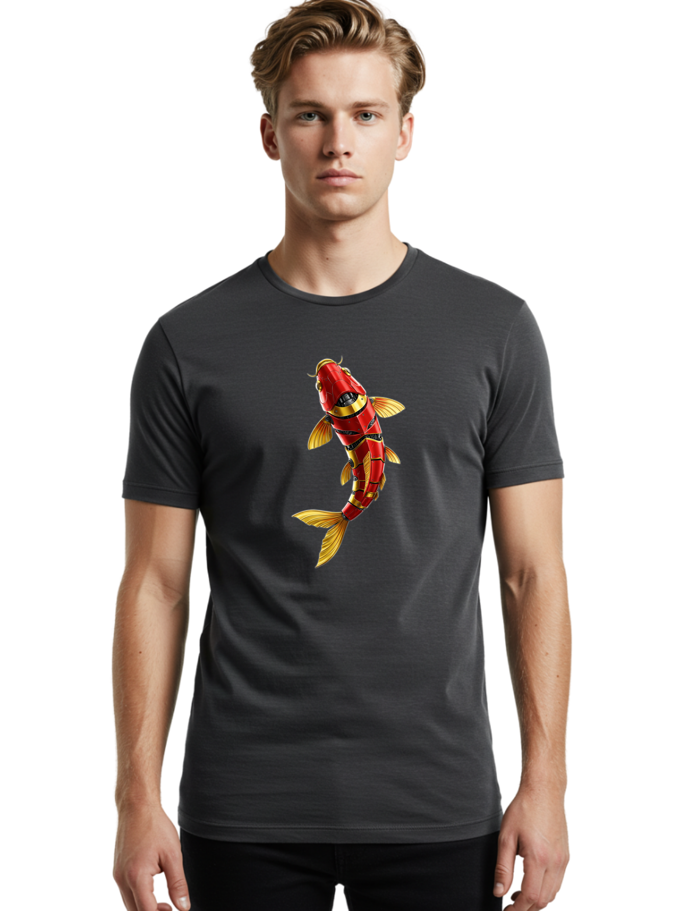 Robot-Koi-Fish Men'S Graphic Tee, 100% Cotton, Comfortable Casual Summer Wear, Machine Washable, Vintage Camera, Old Camera, Antique Camera, Black Camera, Classic Photography, Photography Equipment, Nostalgic Device, Film Camera, Camera Art Baf478