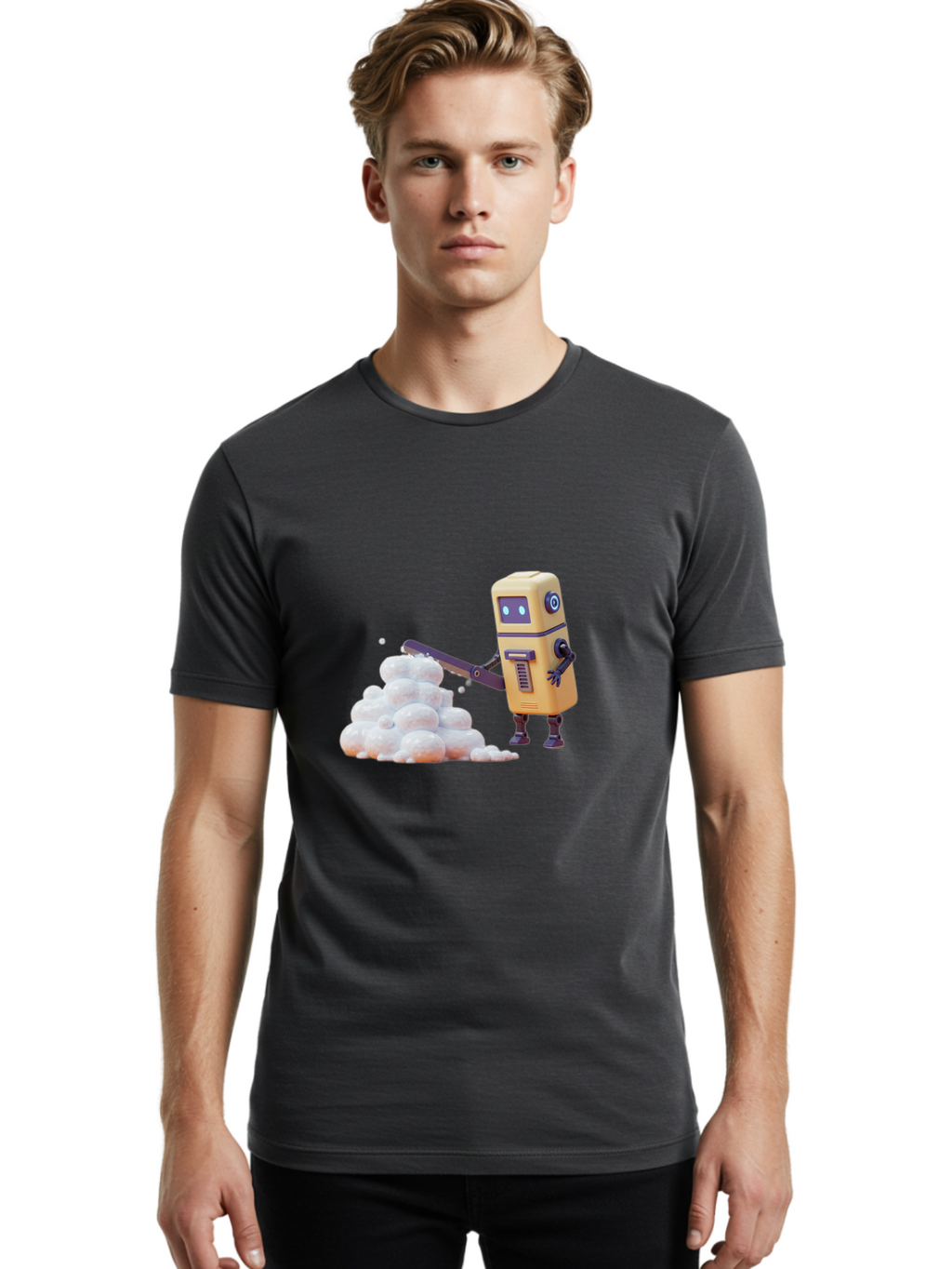 Robot-Shoveling-Snow Men'S Graphic Tee, 100% Cotton, Comfortable Casual Summer Wear, Machine Washable, Vintage Camera, Old Camera, Antique Camera, Black Camera, Classic Photography, Photography Equipment, Nostalgic Device, Film Camera, Baf479
