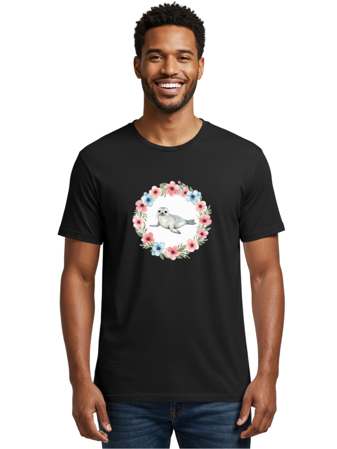 Seal-Floral-Wreath Men'S Graphic Tee, 100% Cotton, Comfortable Casual Summer Wear, Machine Washable, Vintage Camera, Old Camera, Antique Camera, Black Camera, Classic Photography, Photography Equipment, Nostalgic Device, Film Camera, Baf501