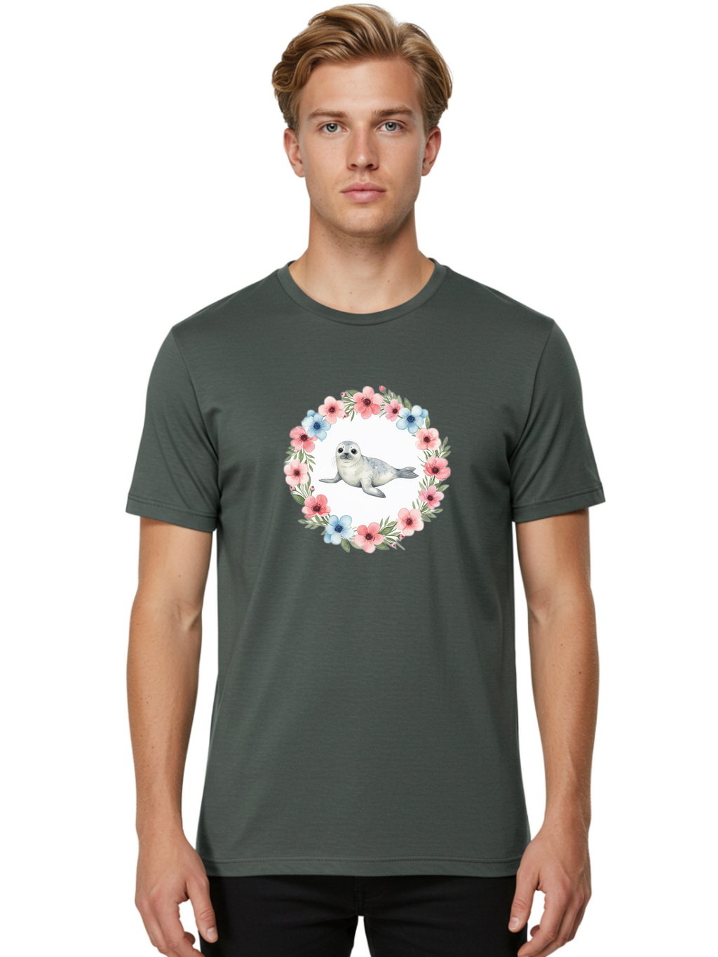 Seal-Floral-Wreath Men'S Graphic Tee, 100% Cotton, Comfortable Casual Summer Wear, Machine Washable, Vintage Camera, Old Camera, Antique Camera, Black Camera, Classic Photography, Photography Equipment, Nostalgic Device, Film Camera, Baf501