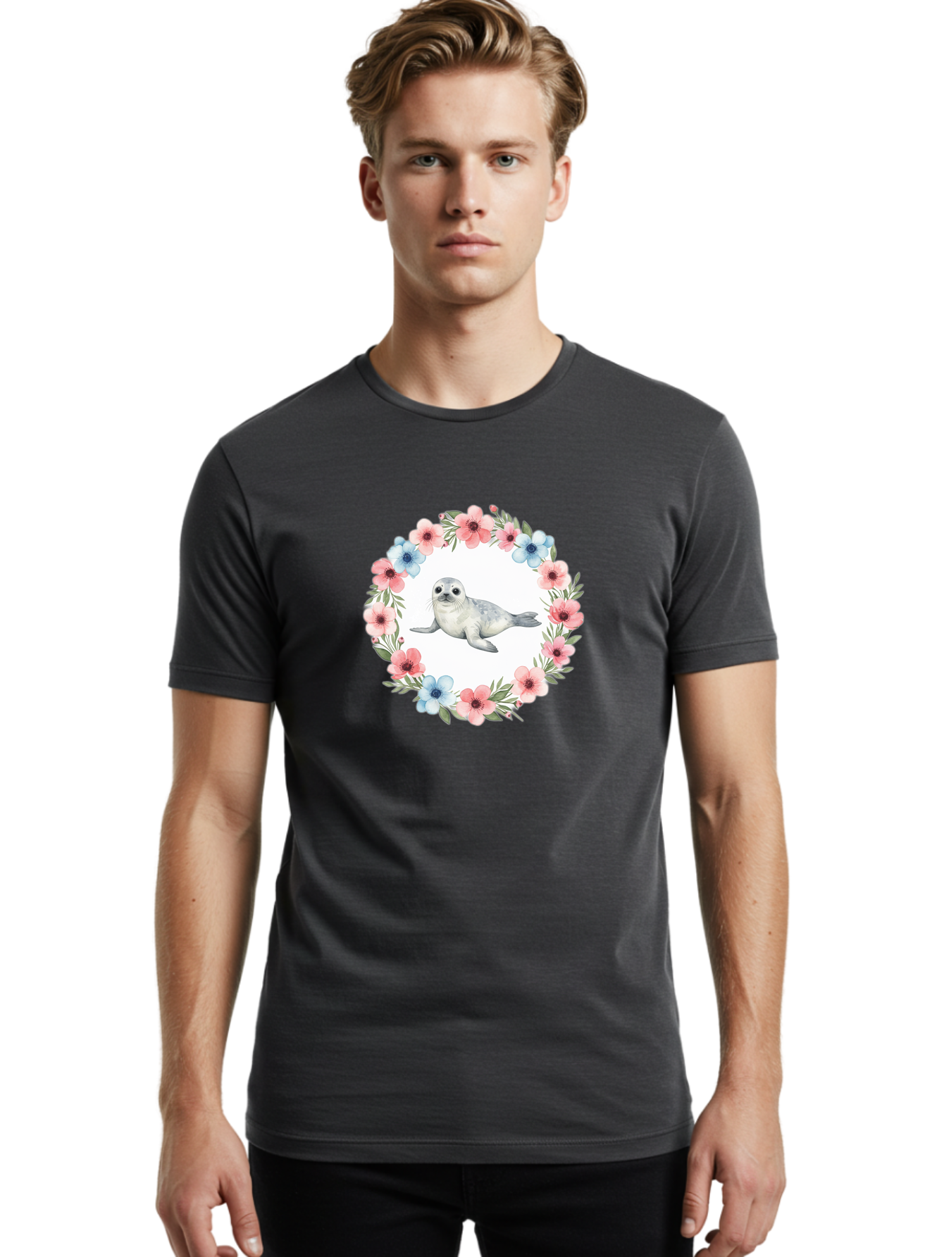 Seal-Floral-Wreath Men'S Graphic Tee, 100% Cotton, Comfortable Casual Summer Wear, Machine Washable, Vintage Camera, Old Camera, Antique Camera, Black Camera, Classic Photography, Photography Equipment, Nostalgic Device, Film Camera, Baf501