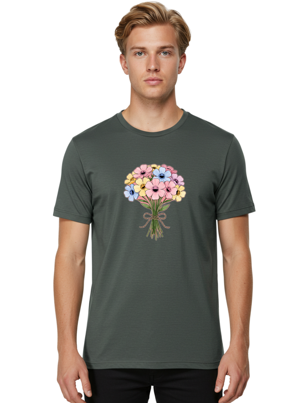 Smiley-Flower-Bouquet Men'S Graphic Tee, 100% Cotton, Comfortable Casual Summer Wear, Machine Washable, Vintage Camera, Old Camera, Antique Camera, Black Camera, Classic Photography, Photography Equipment, Nostalgic Device, Film Camera, Baf517